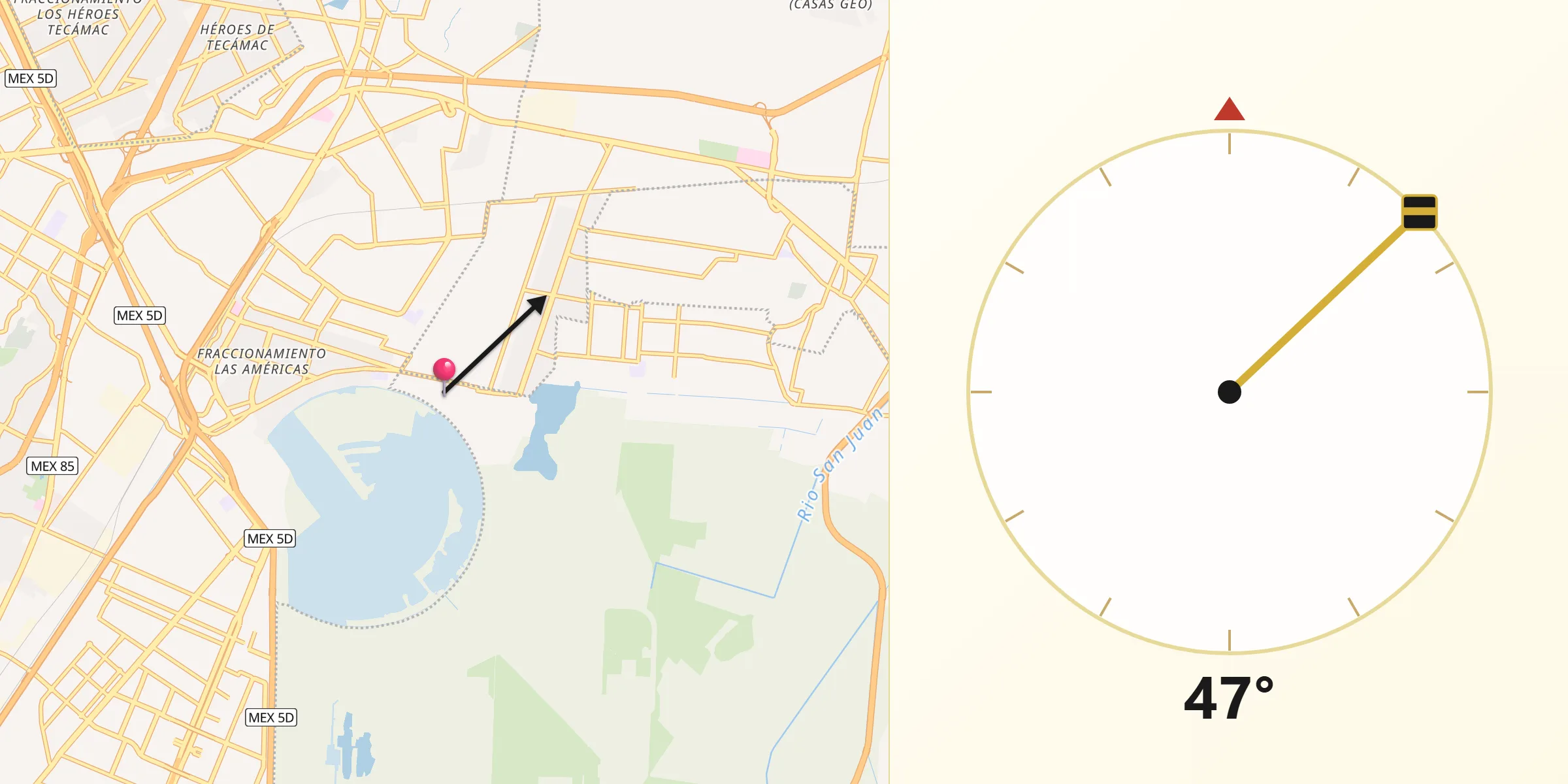 Dirección de la Qibla desde Colonia el Salado