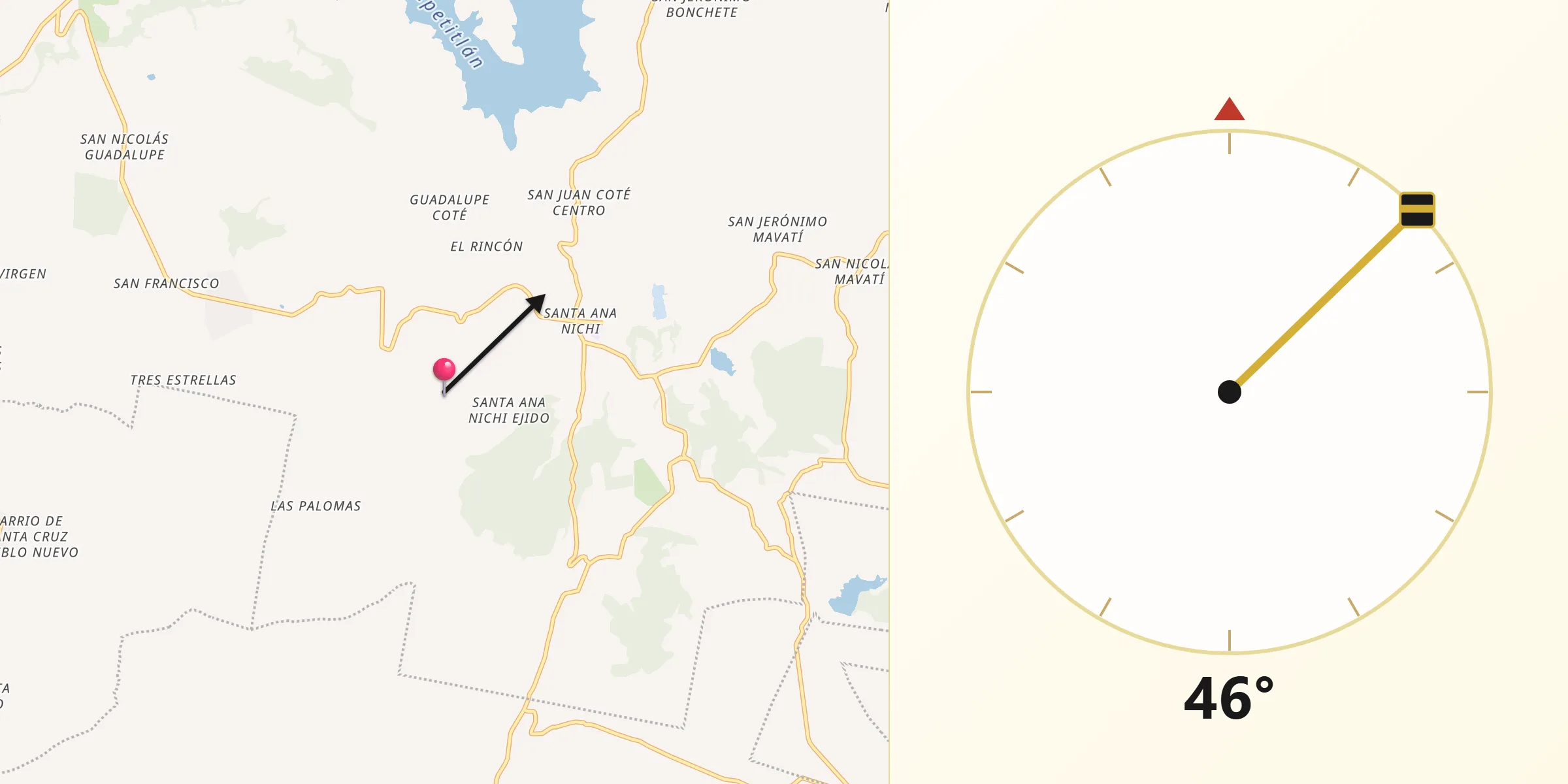 Dirección de la Qibla desde Santa Ana Nichi Ejido