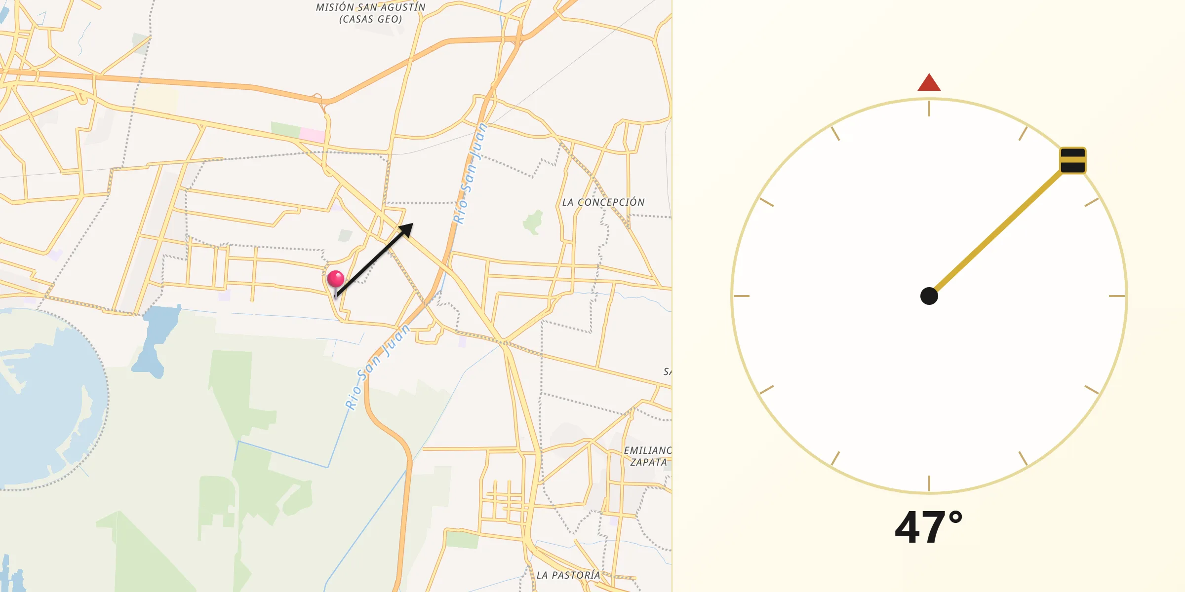 Dirección de la Qibla desde Santa Isabel Ixtapan