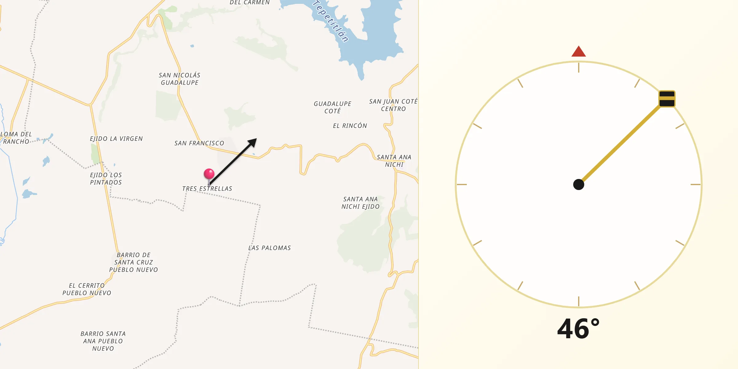Dirección de la Qibla desde Tres Estrellas