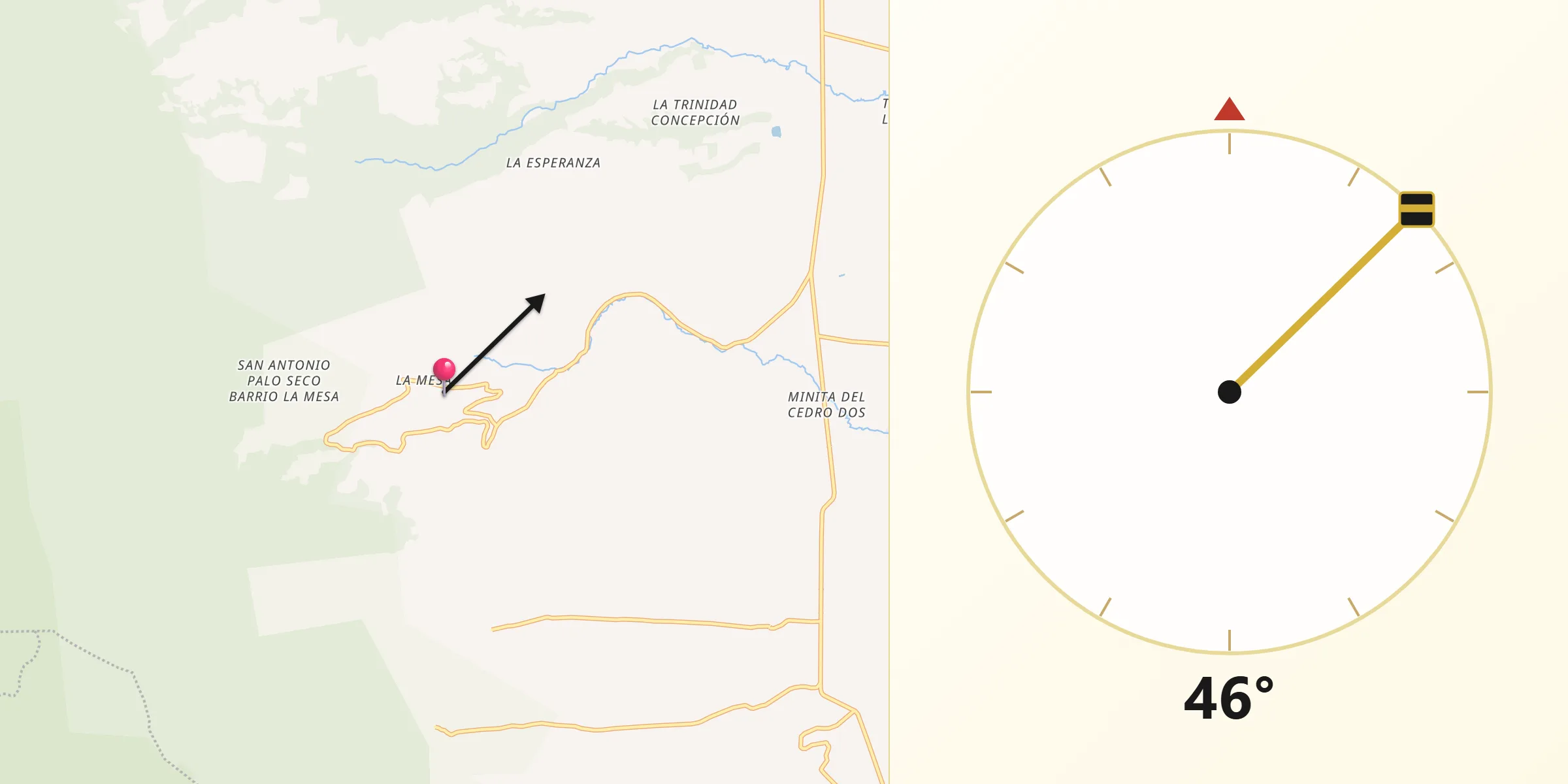 Dirección de la Qibla desde La Mesa