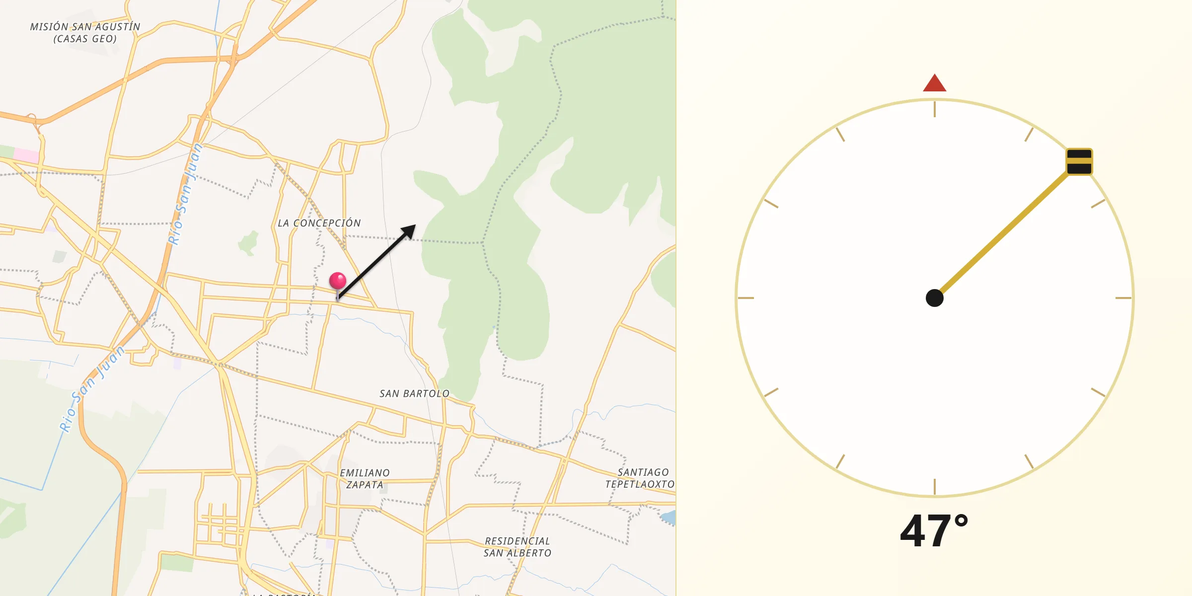Dirección de la Qibla desde Ocopulco