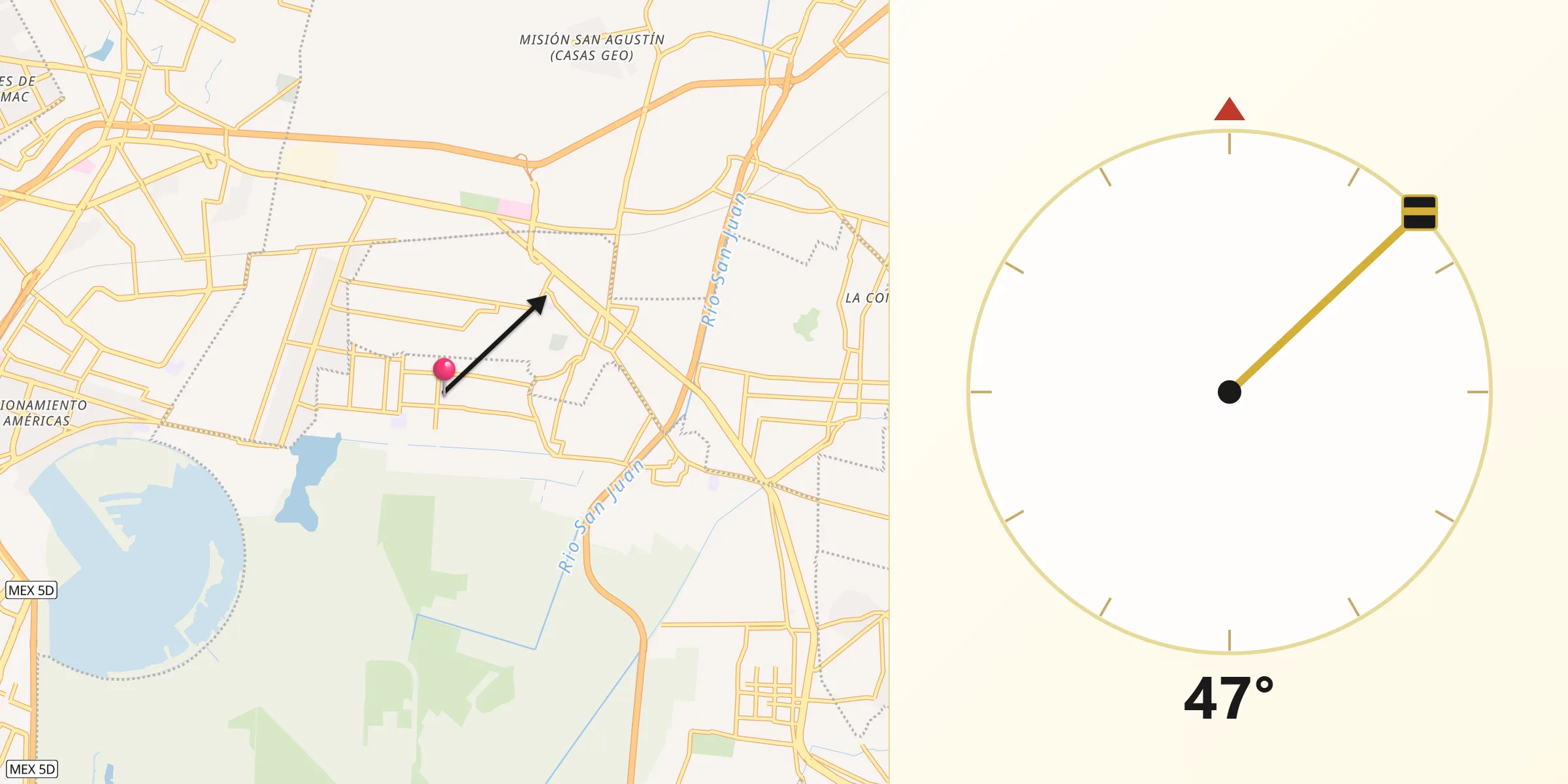 Dirección de la Qibla desde Nueva Santa Rosa