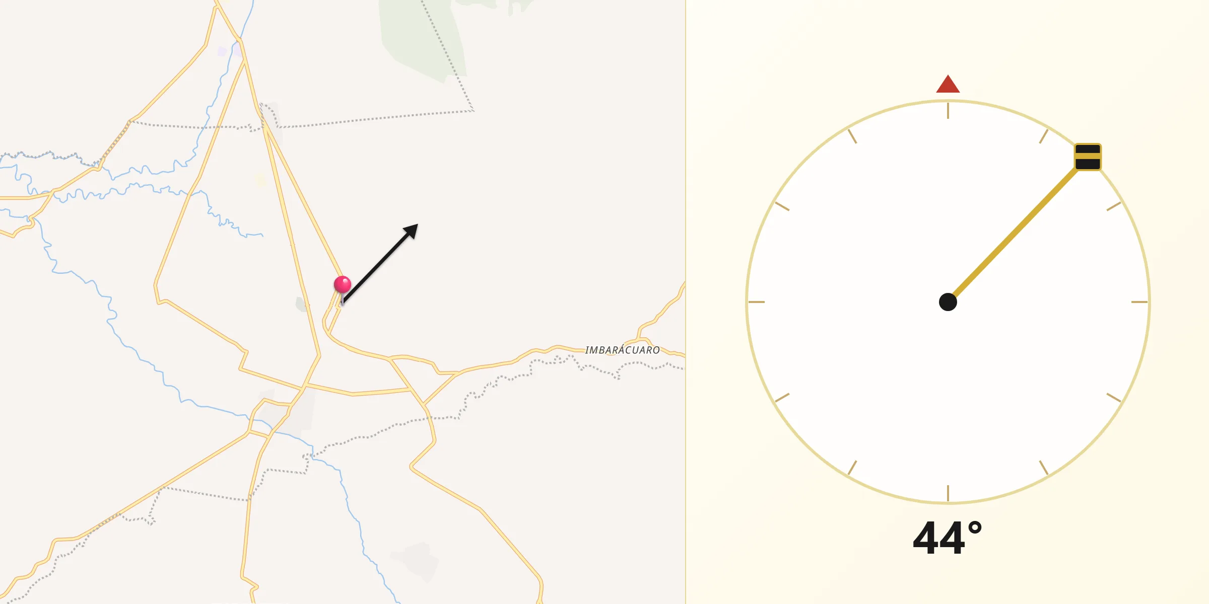 Dirección de la Qibla desde Los Reyes de Salgado