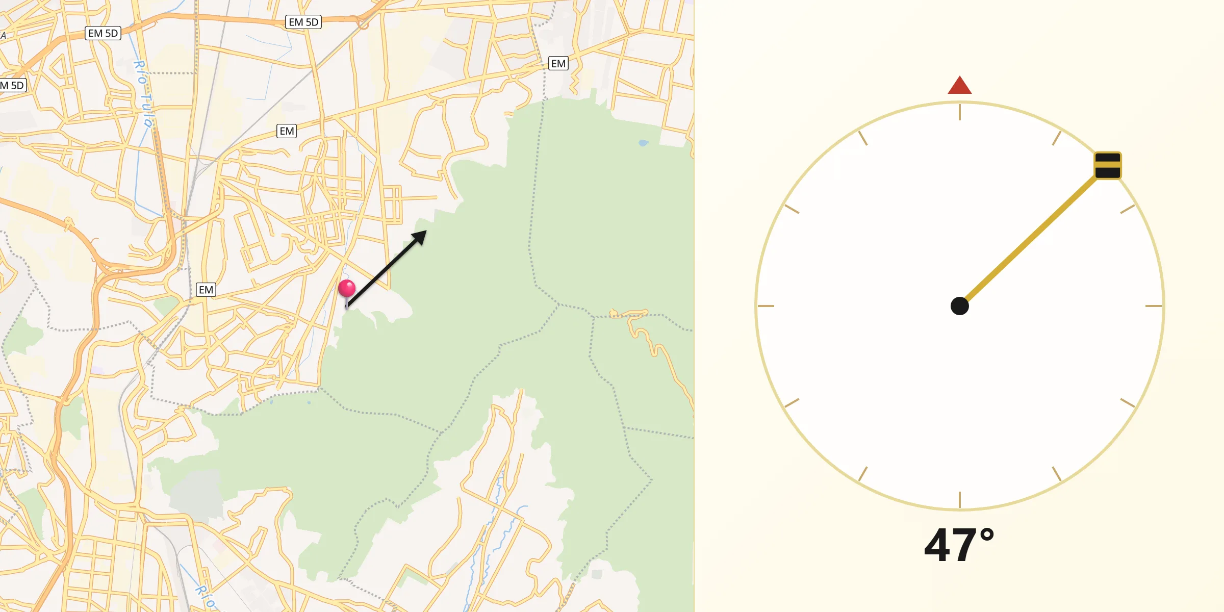 Dirección de la Qibla desde Sierra de Guadalupe
