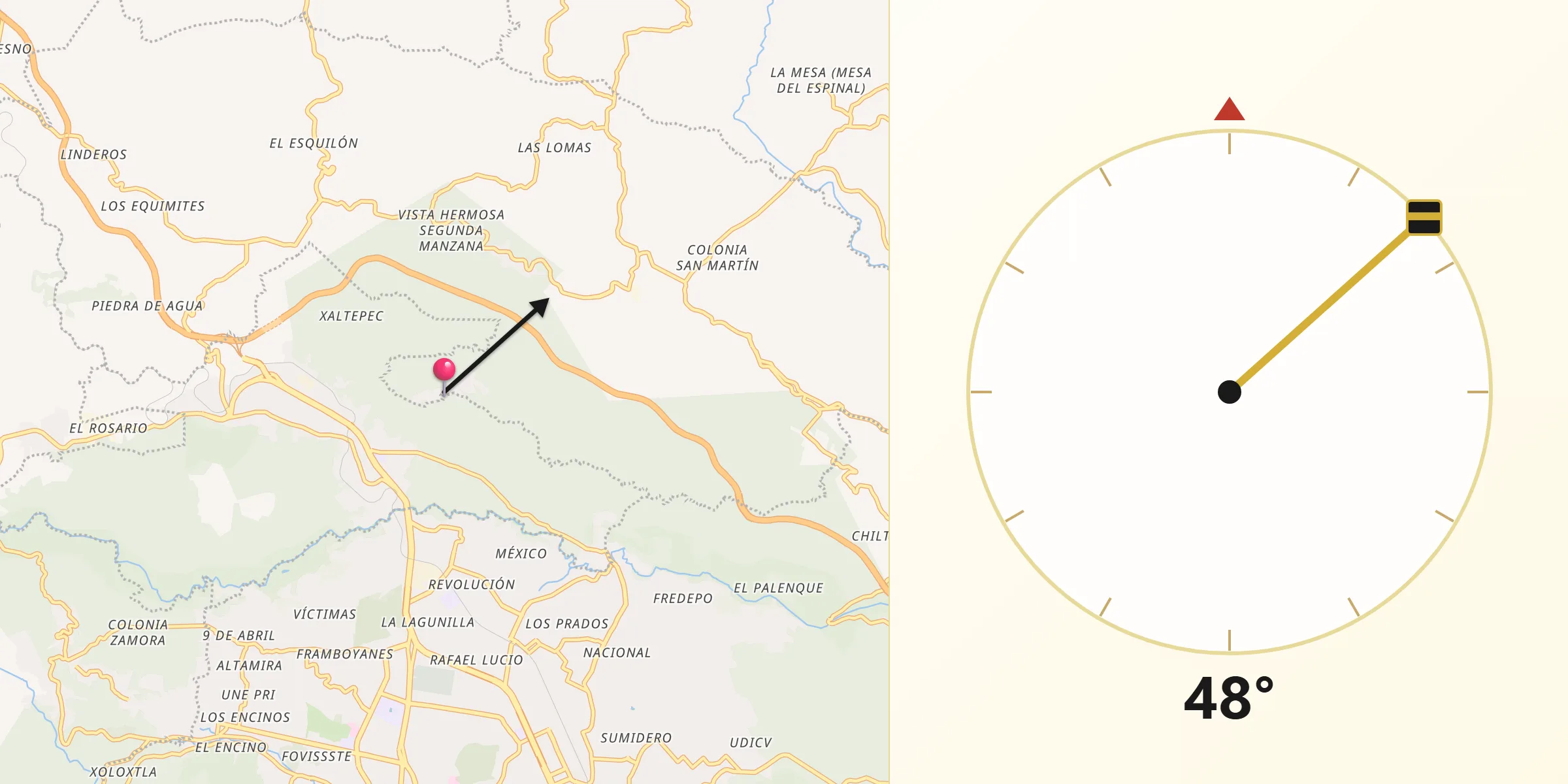 Dirección de la Qibla desde El Pueblito (Garbanzal)