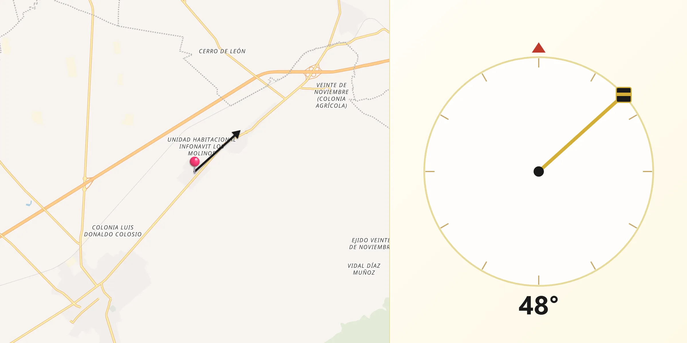 Dirección de la Qibla desde Los Molinos