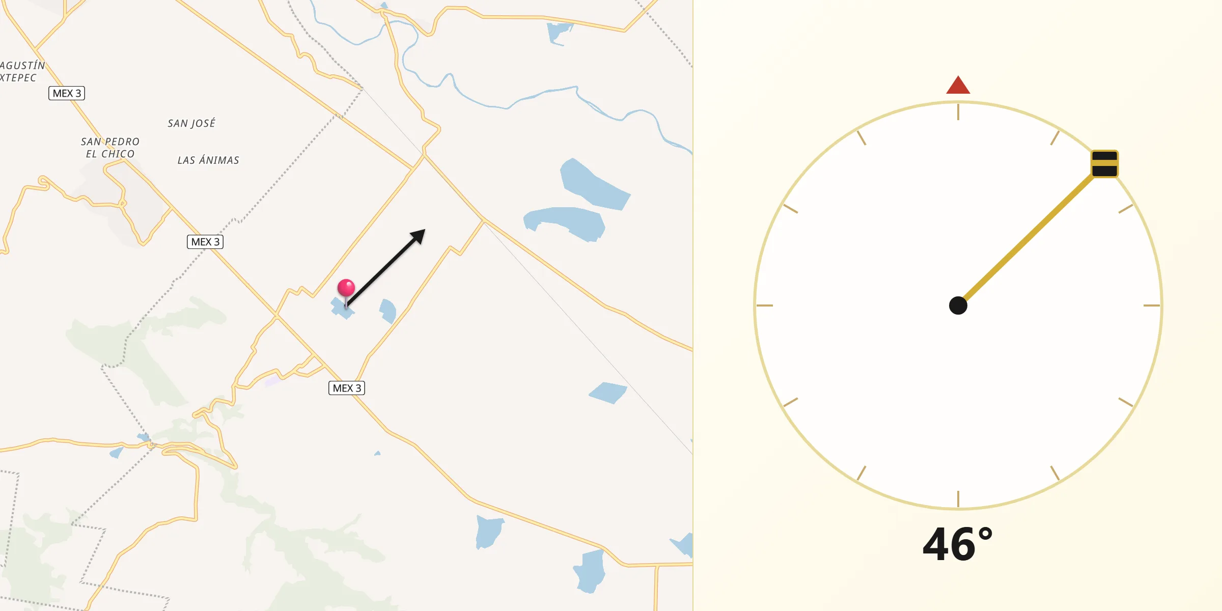 Dirección de la Qibla desde Santa Ana la Ladera