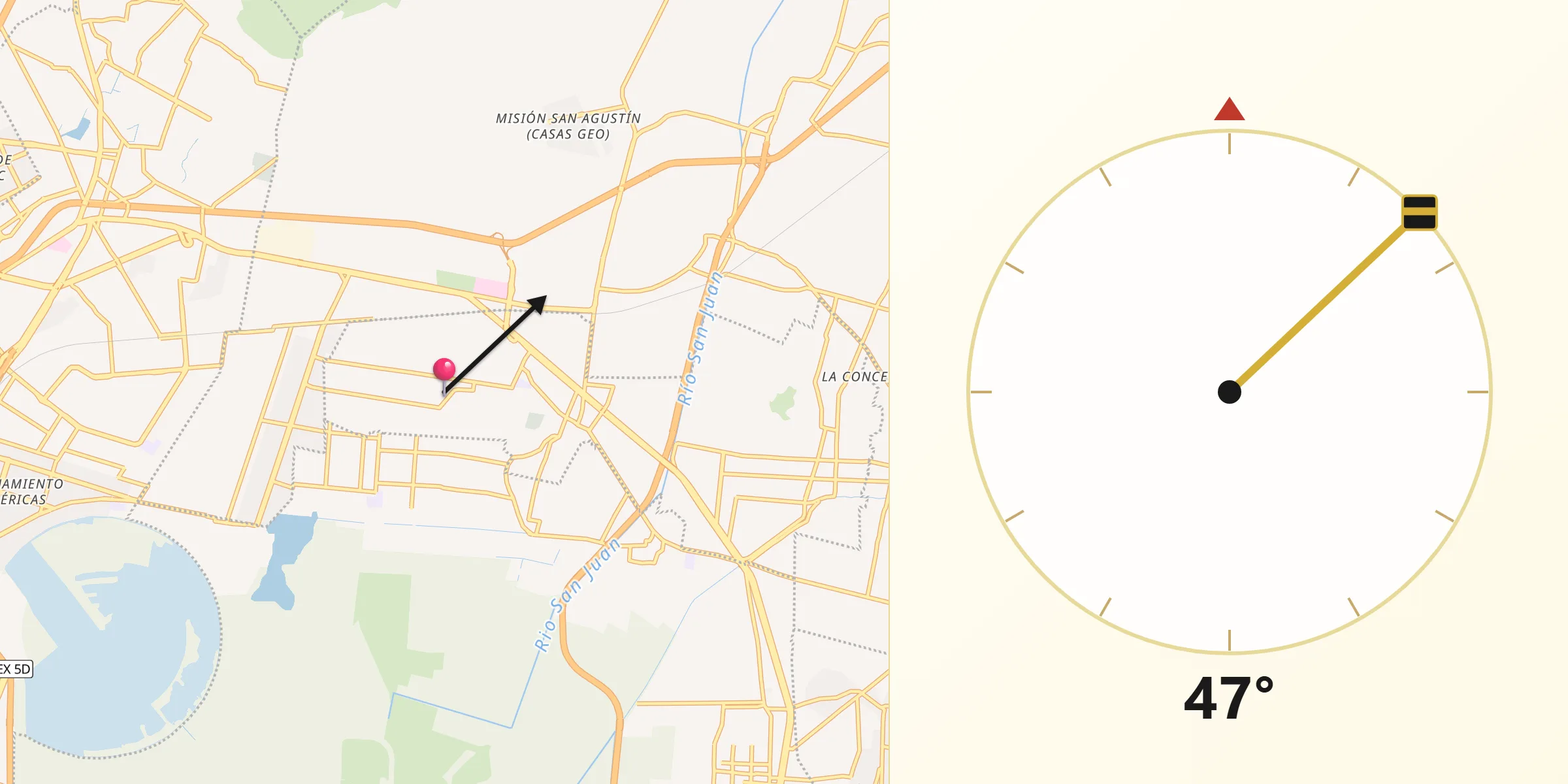 Dirección de la Qibla desde Tequisistlán Primero