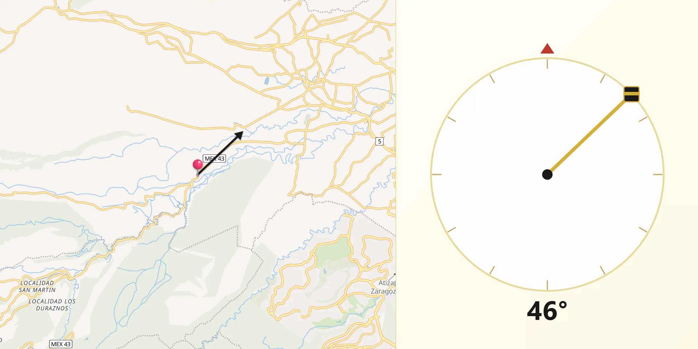 Dirección de la Qibla desde Loma del Río