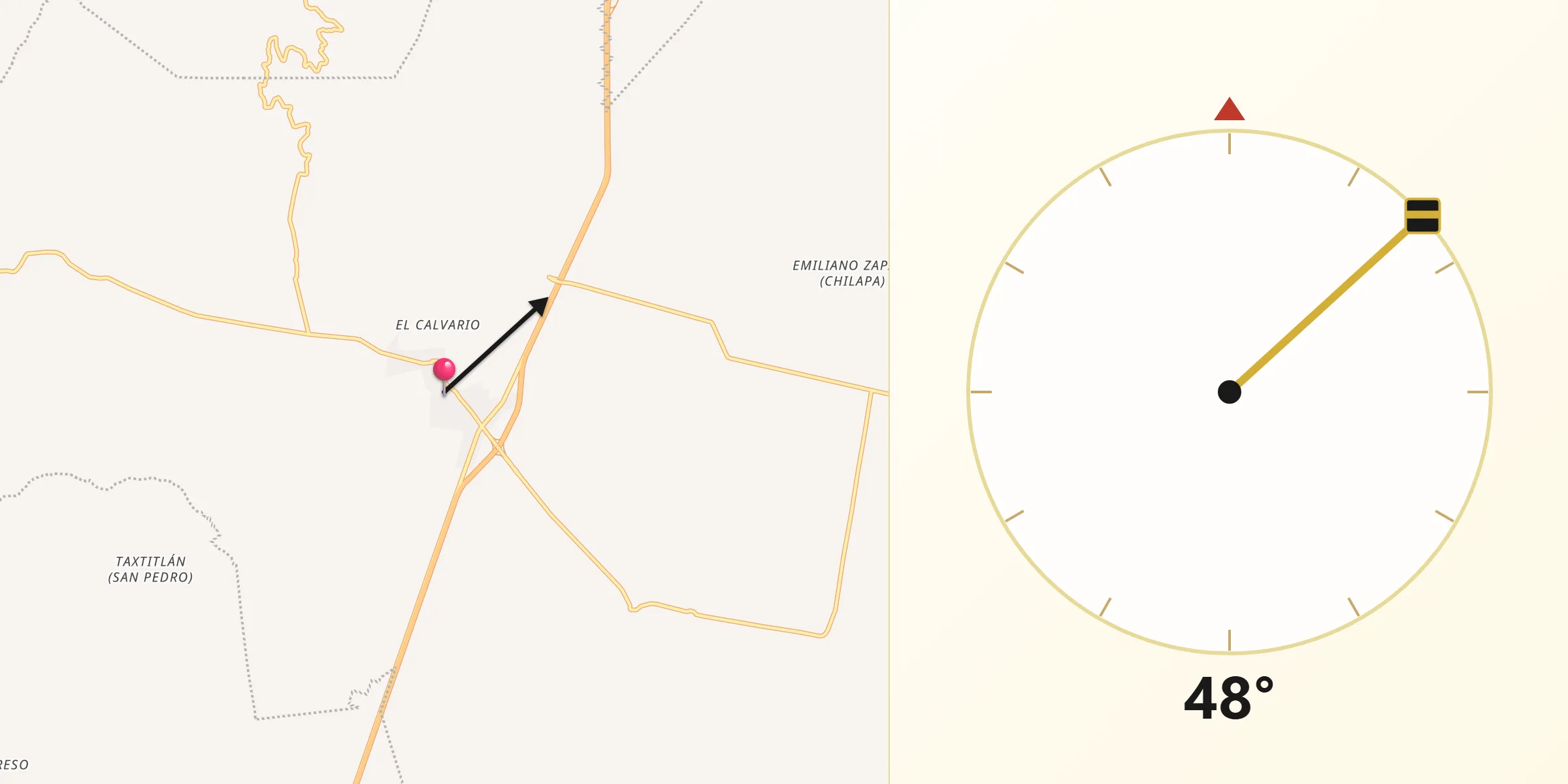 Dirección de la Qibla desde Cuyoaco
