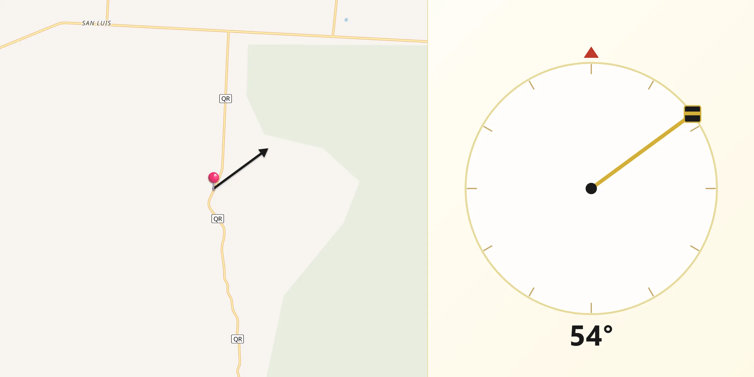 Dirección de la Qibla desde Dzula