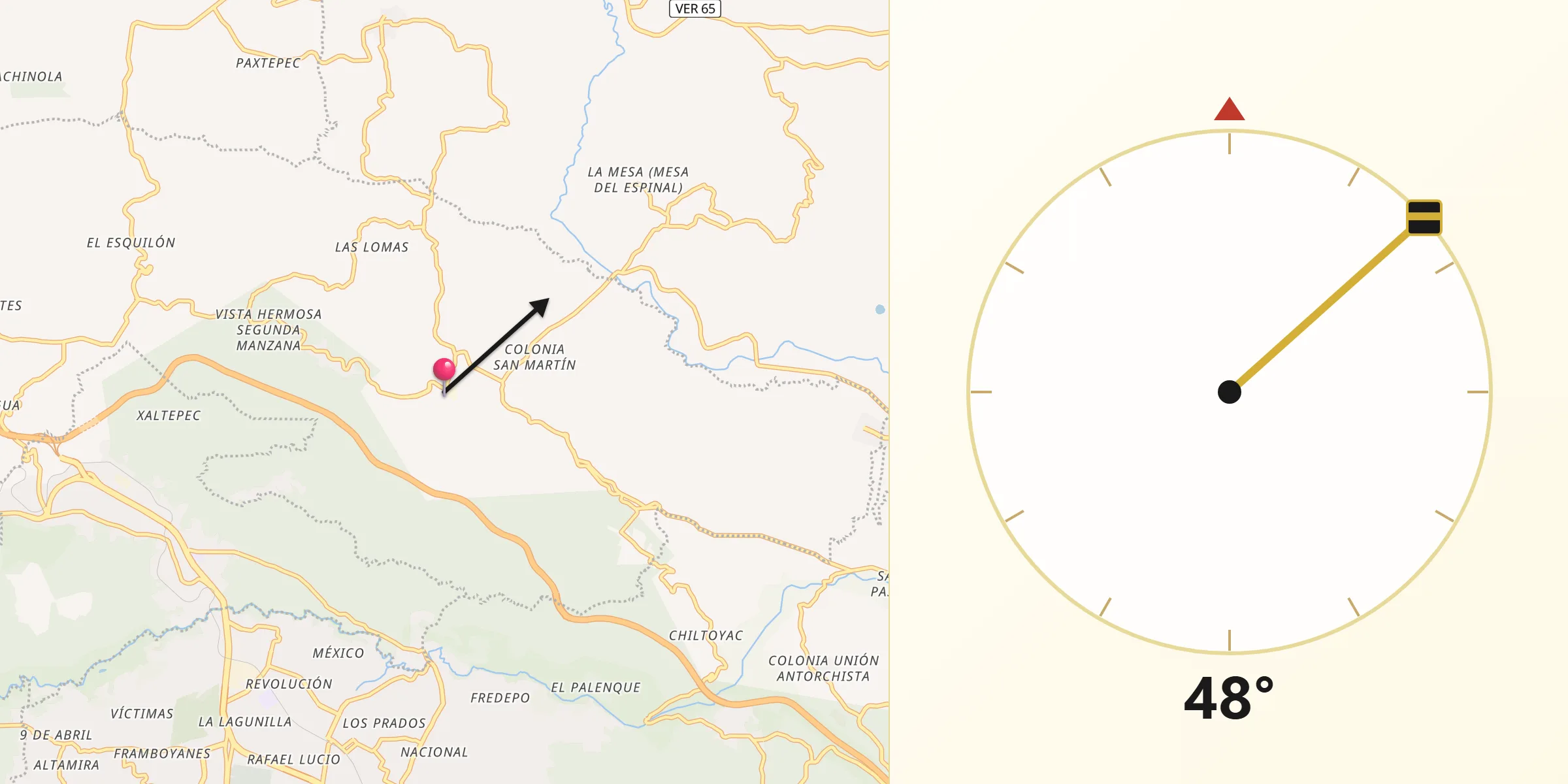 Dirección de la Qibla desde La Concepción
