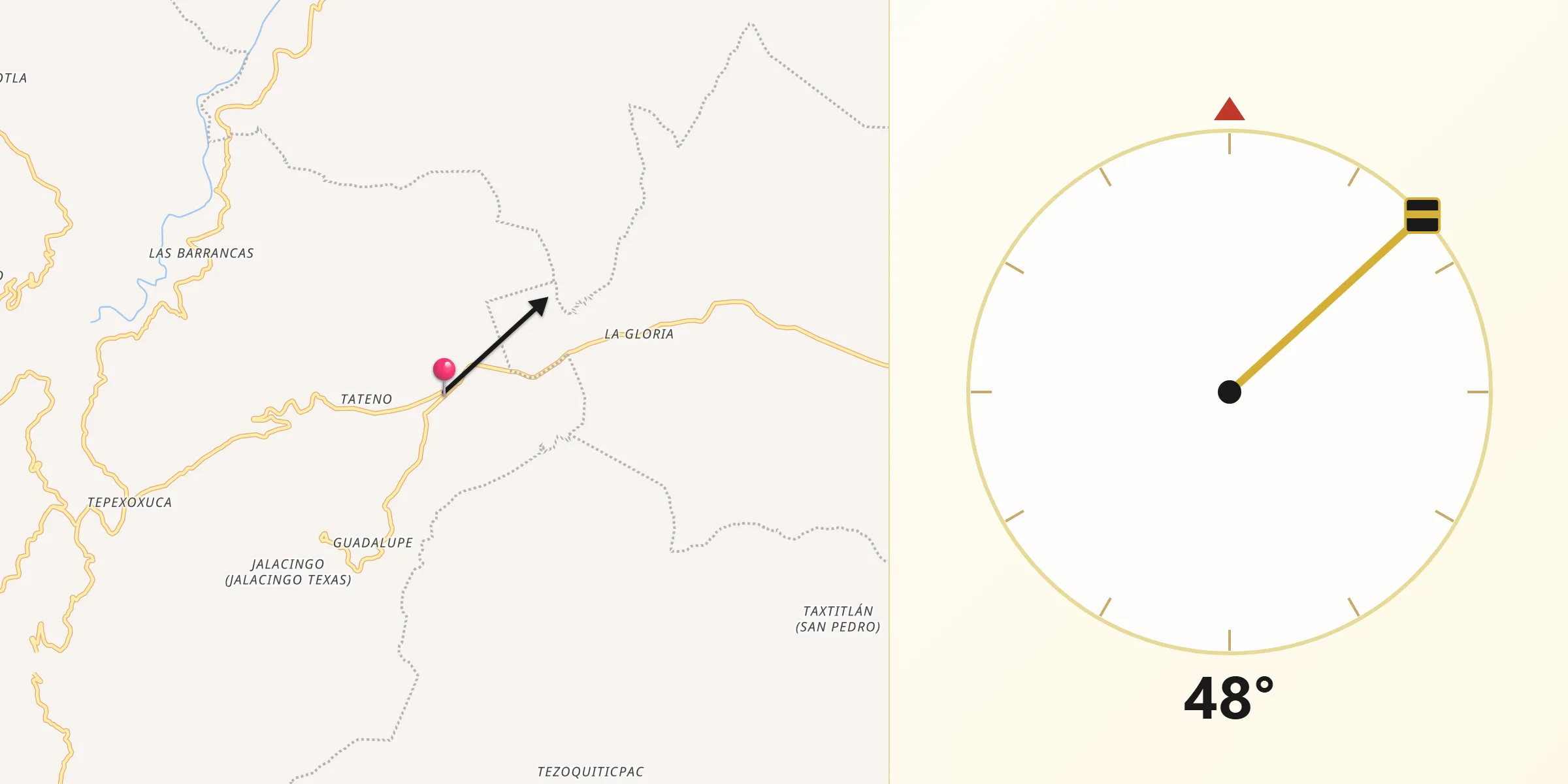 Dirección de la Qibla desde La Unión Ejido Mexcaltepec