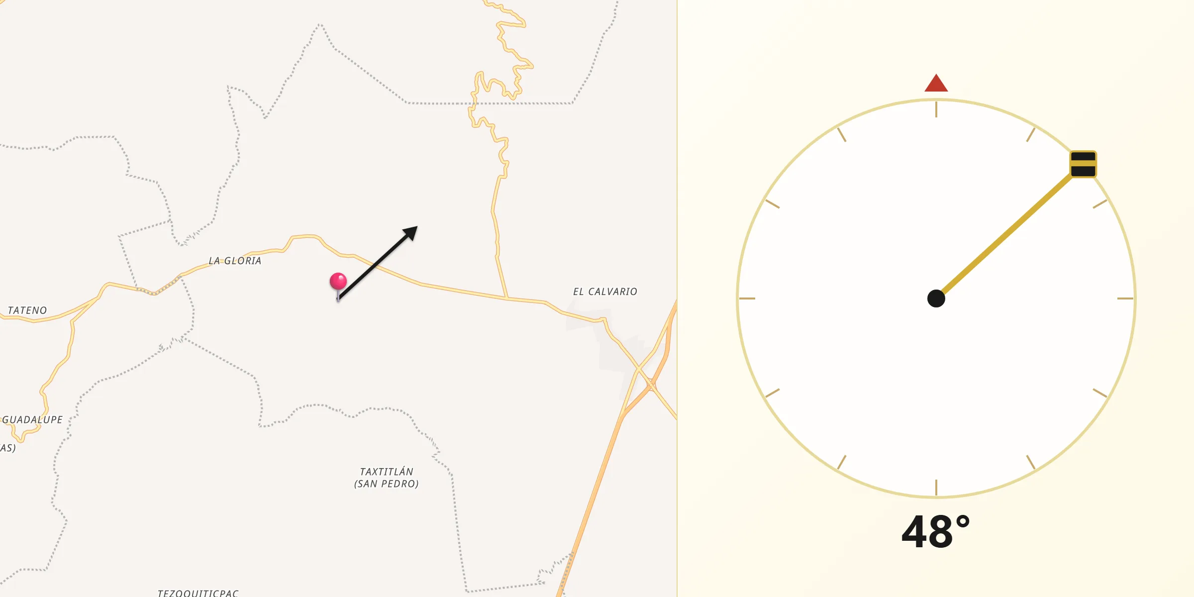 Dirección de la Qibla desde Temextla