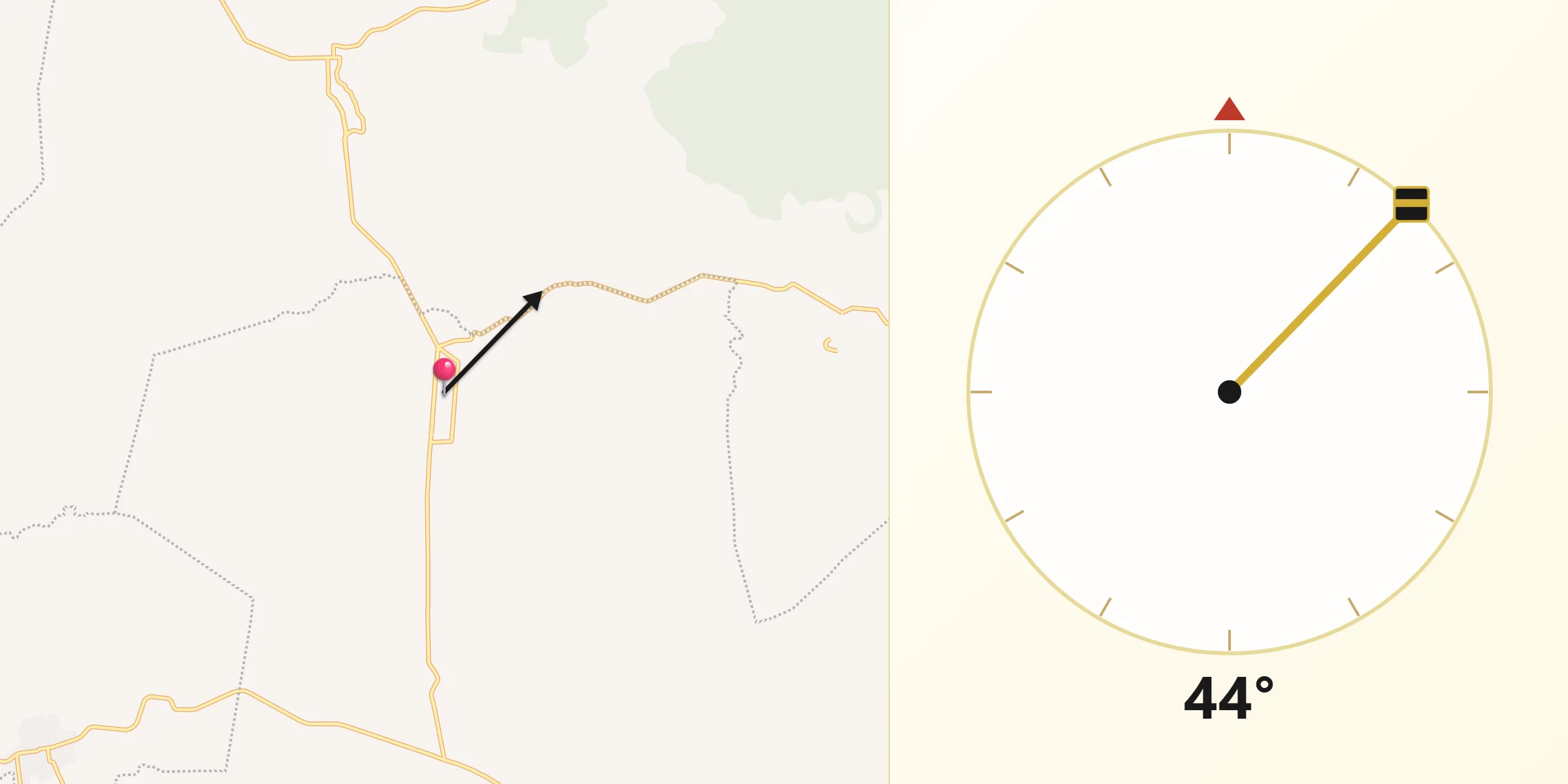 Dirección de la Qibla desde Corupo