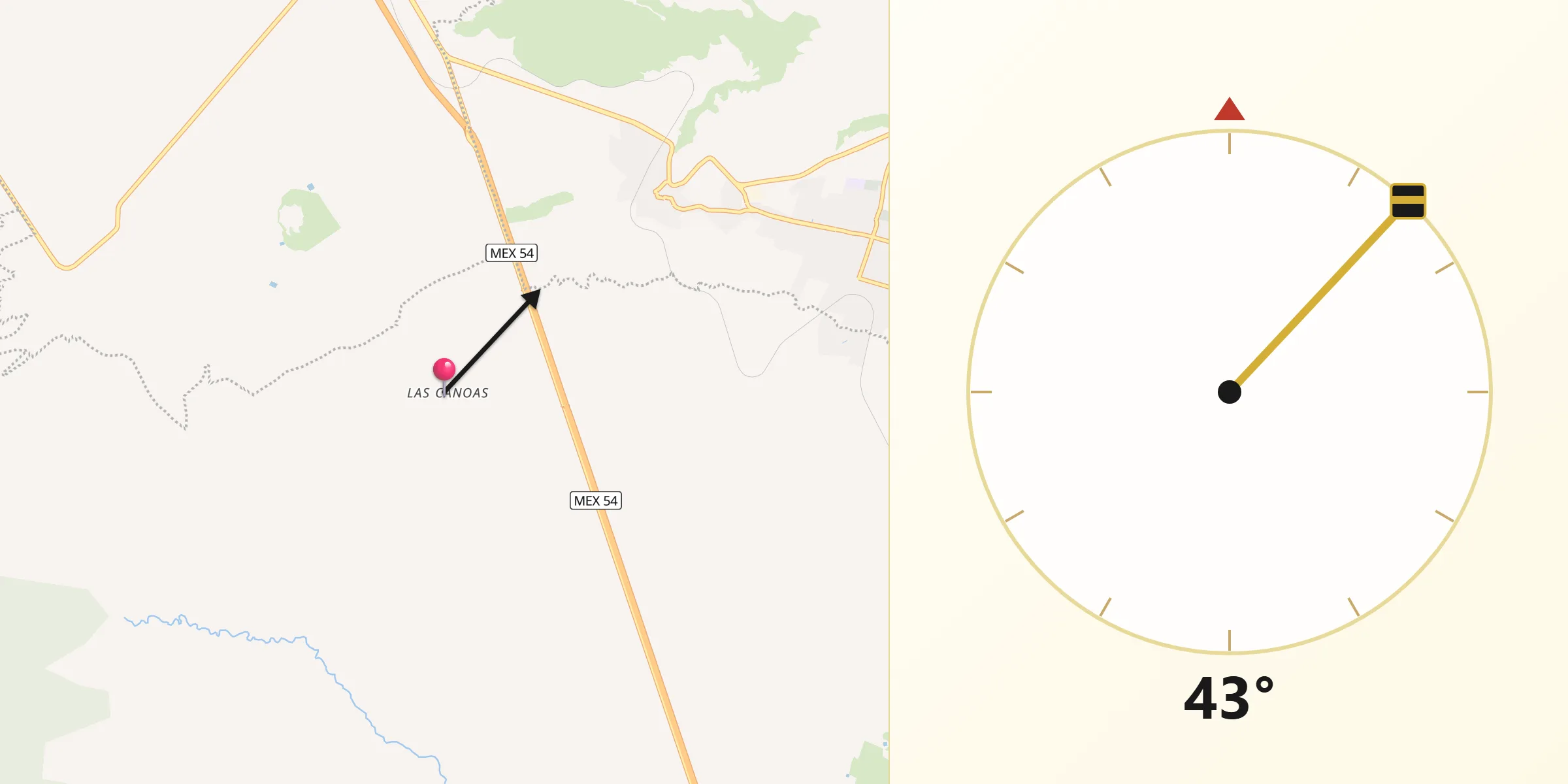 Dirección de la Qibla desde Las Canoas