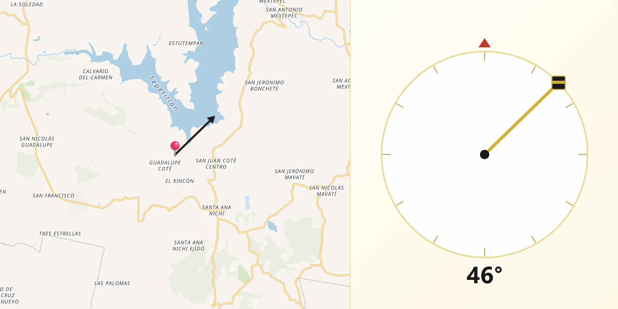 Dirección de la Qibla desde Guadalupe Coté