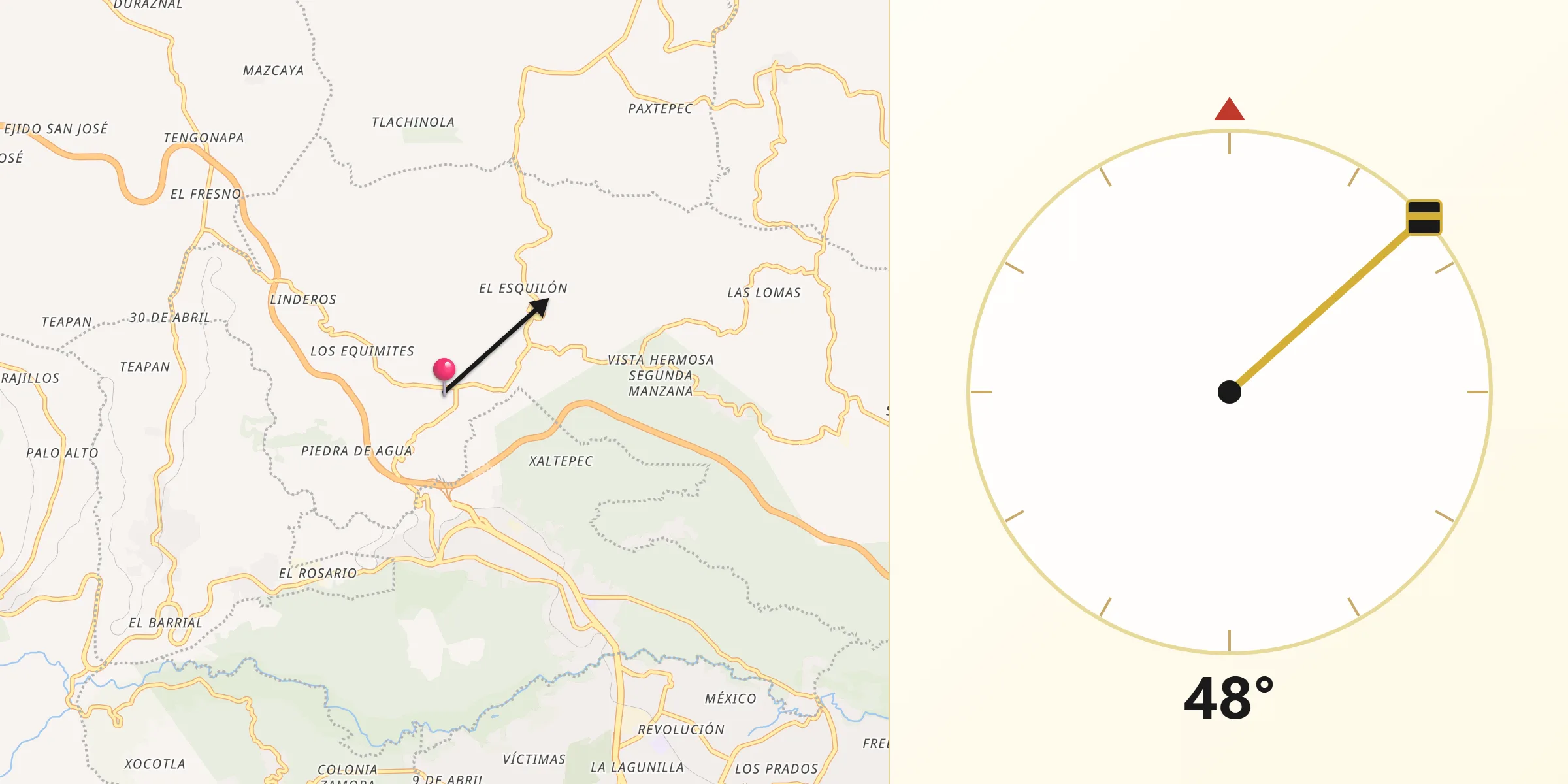 Dirección de la Qibla desde Jilotepec