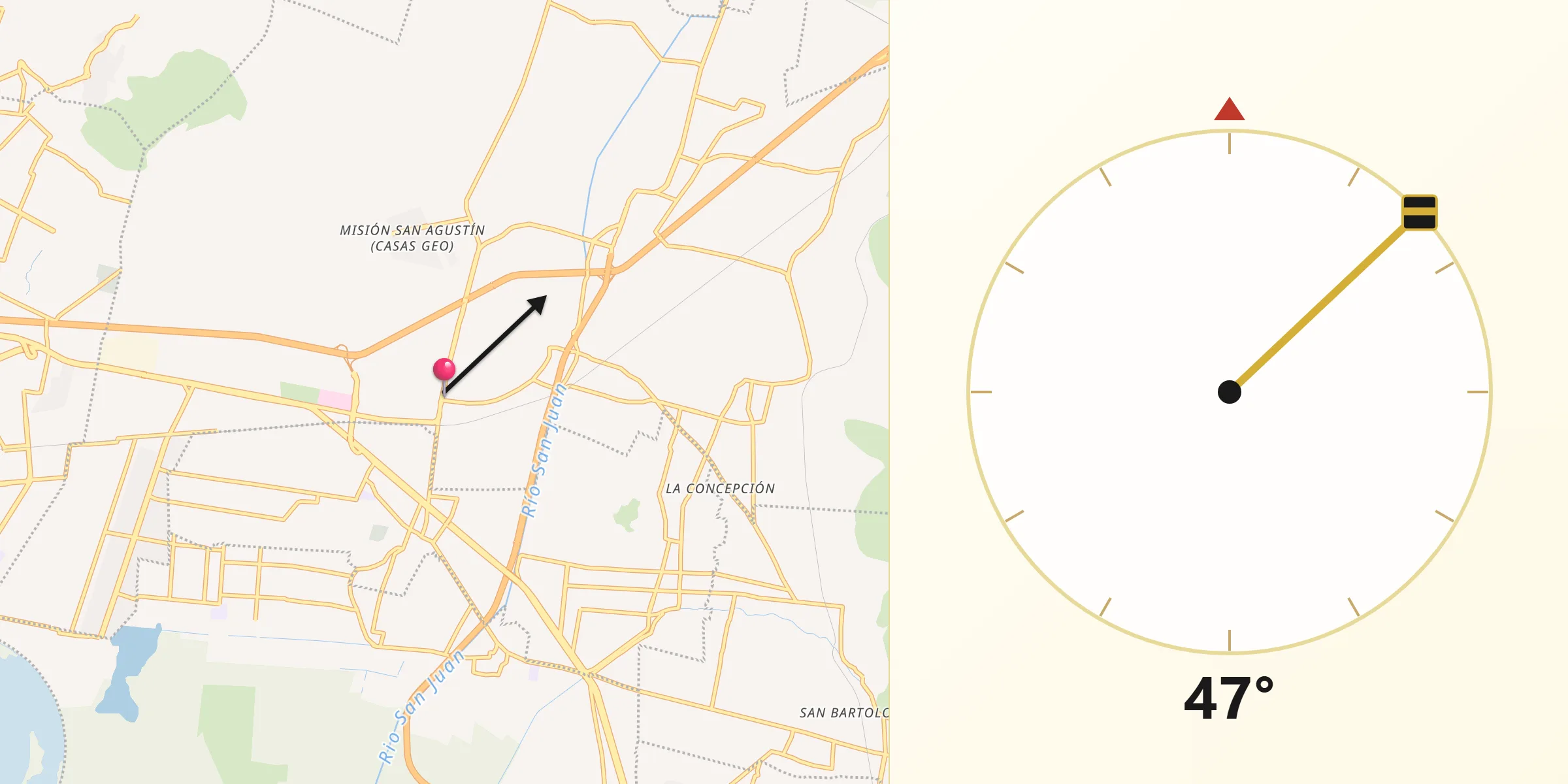 Dirección de la Qibla desde Tepexpan