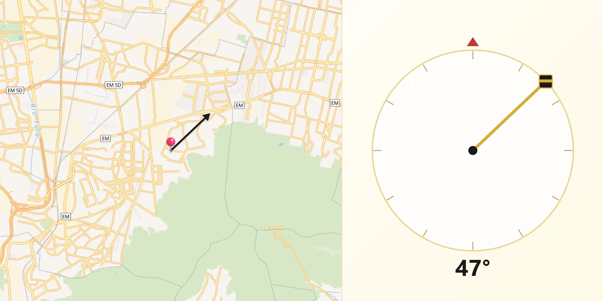 Dirección de la Qibla desde Ampliación San Mateo (Colonia Solidaridad)