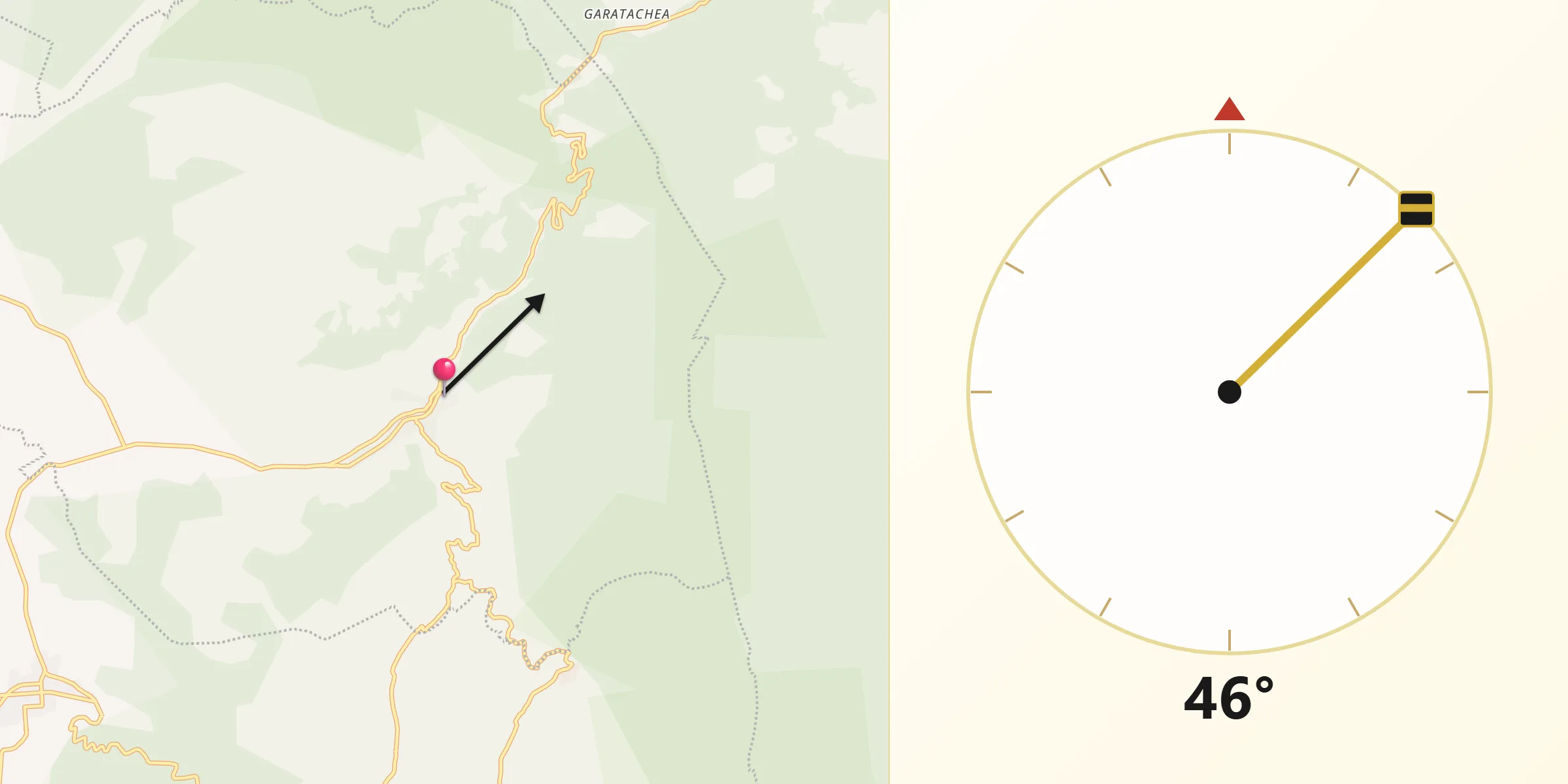Dirección de la Qibla desde Mineral de Angangueo