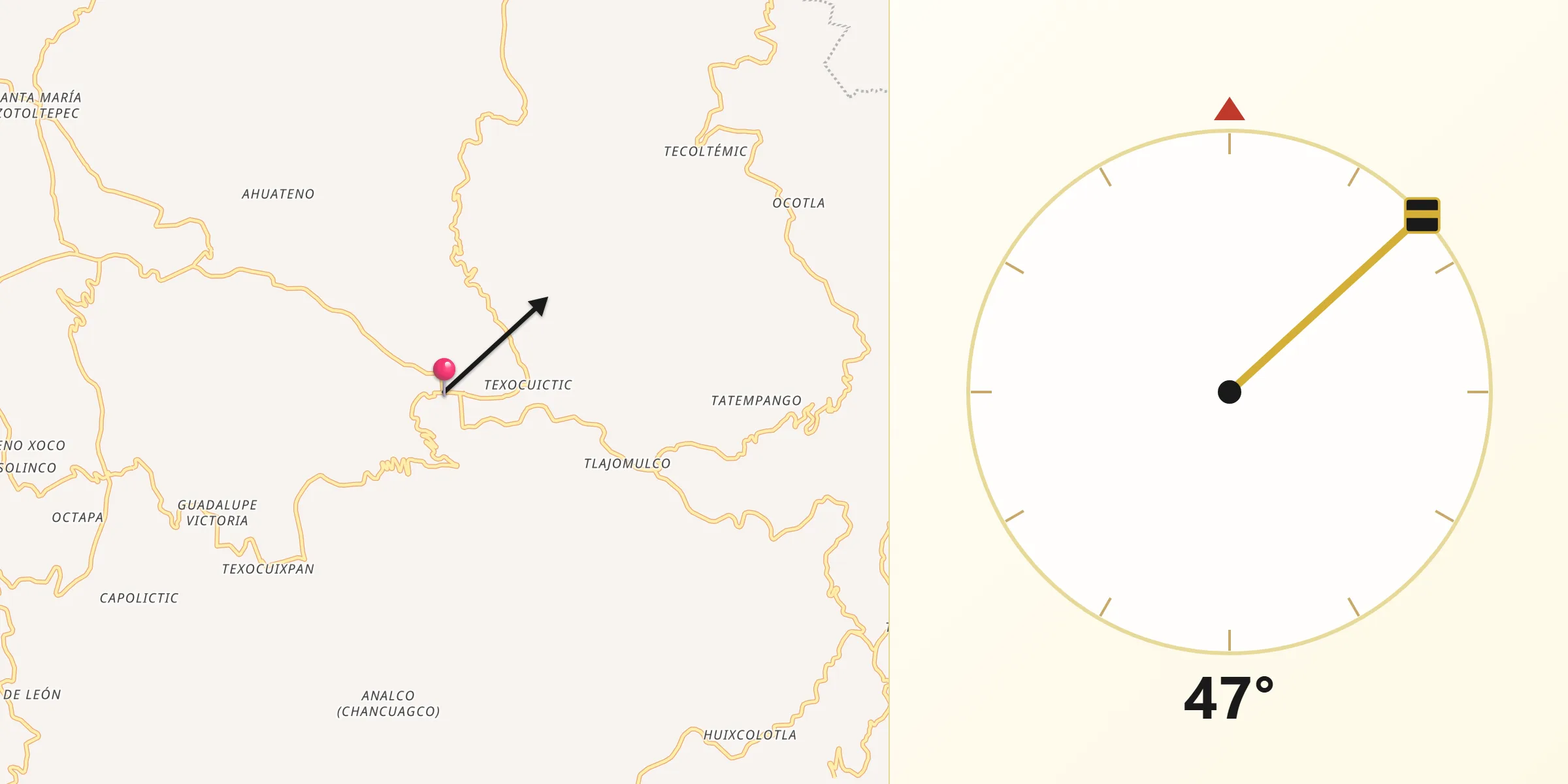Dirección de la Qibla desde Ixtacamaxtitlán