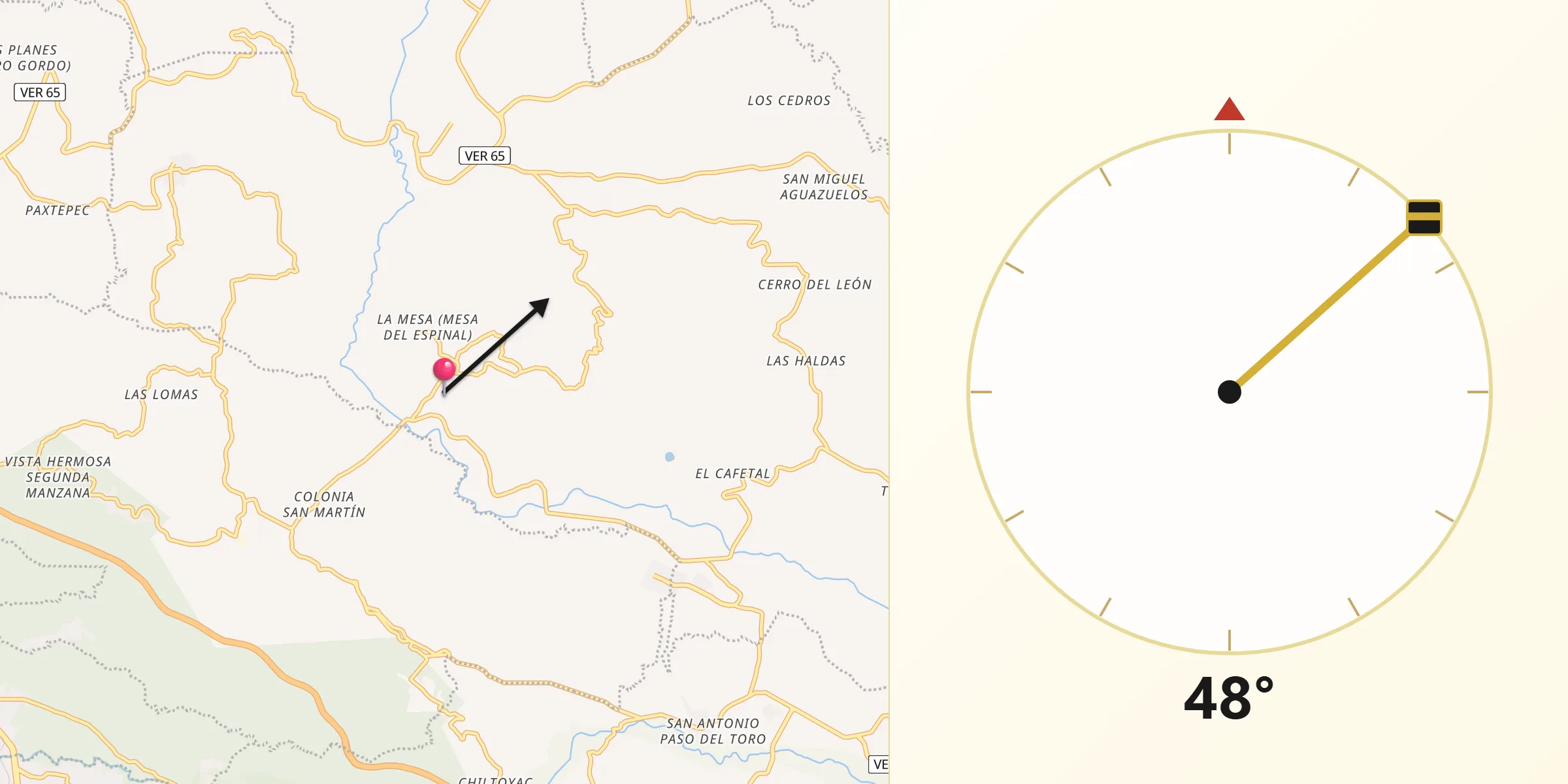 Dirección de la Qibla desde El Espinal