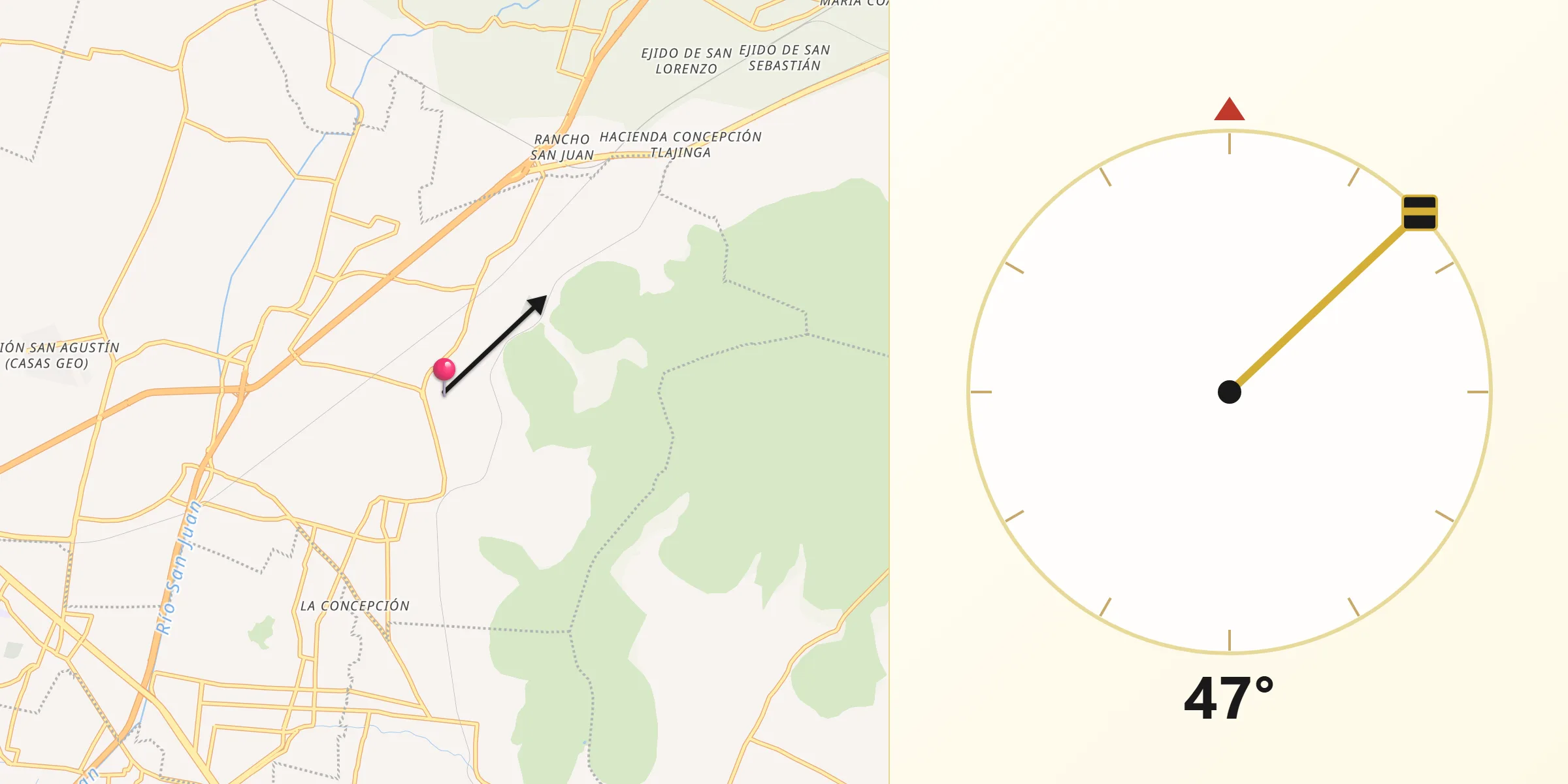 Dirección de la Qibla desde San Pedro Tepetitlán
