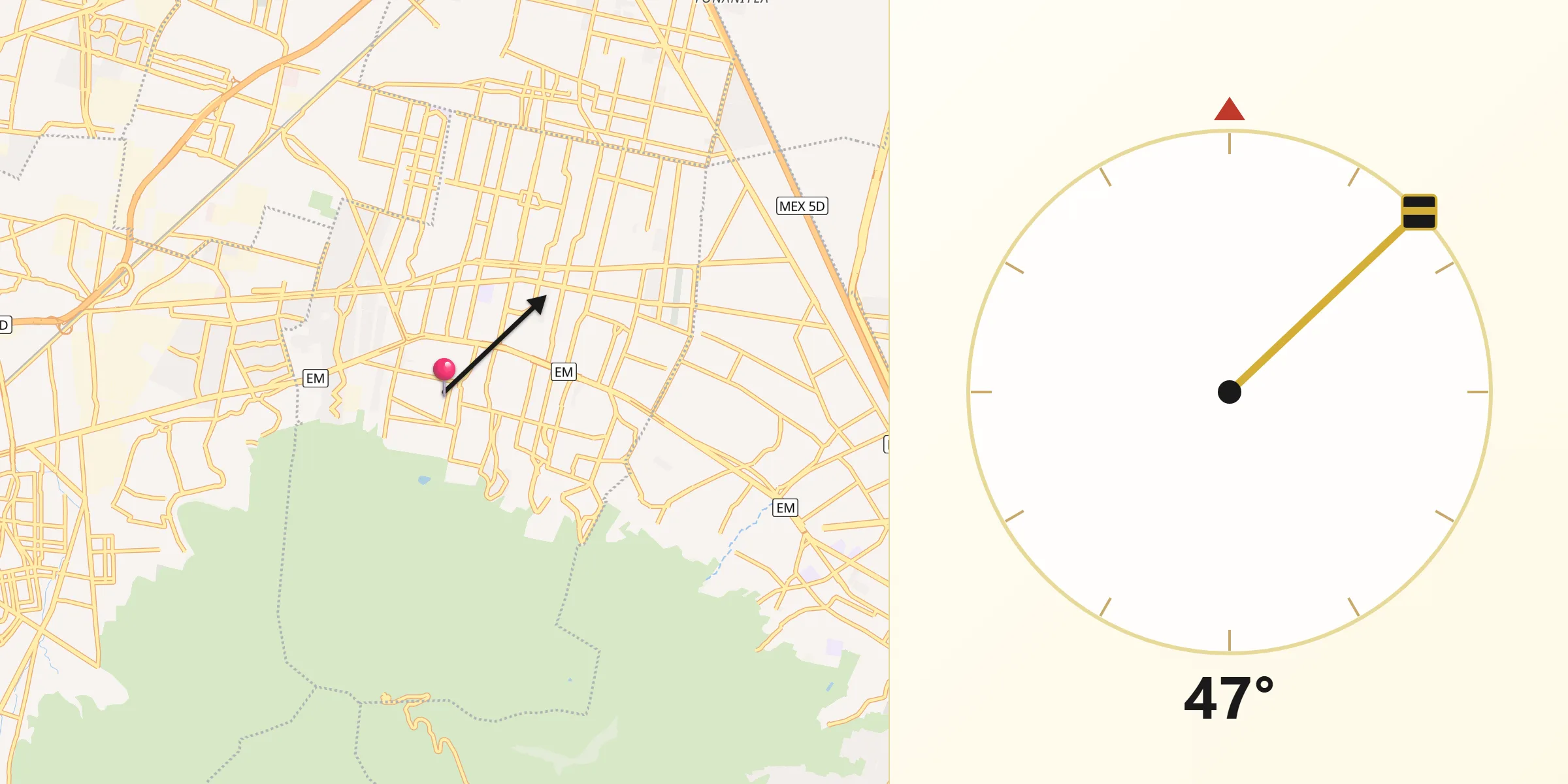 Dirección de la Qibla desde Coacalco