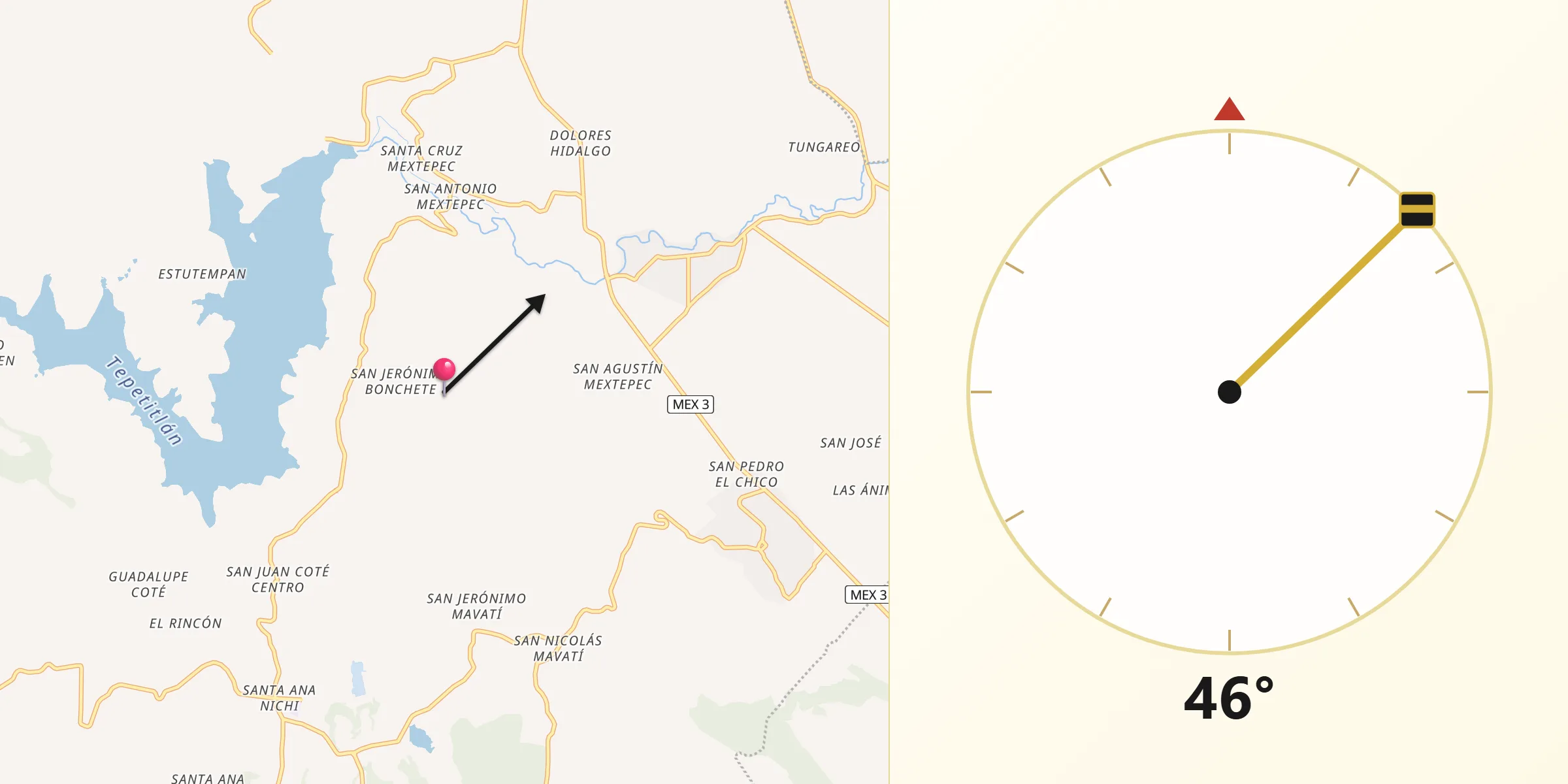 Dirección de la Qibla desde San Jerónimo Bonchete