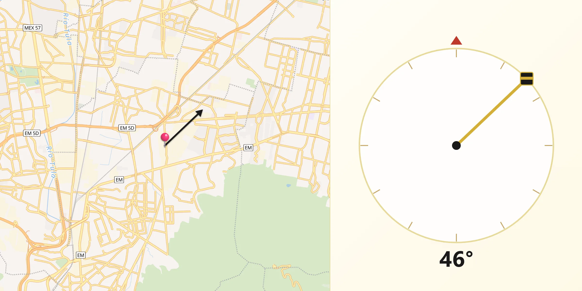 Dirección de la Qibla desde Colonia Lázaro Cárdenas (Los Hornos)