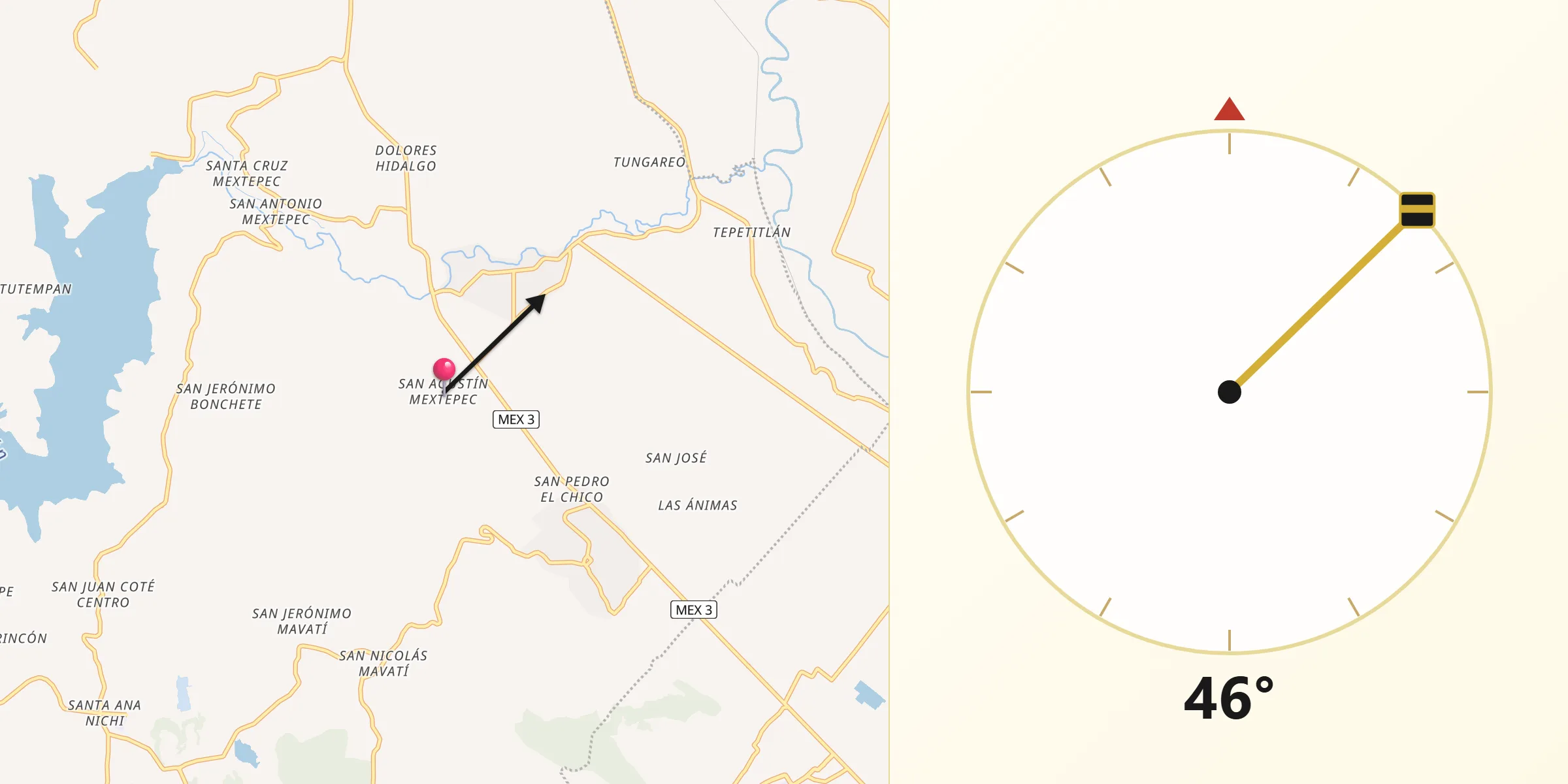 Dirección de la Qibla desde San Agustín Mextepec