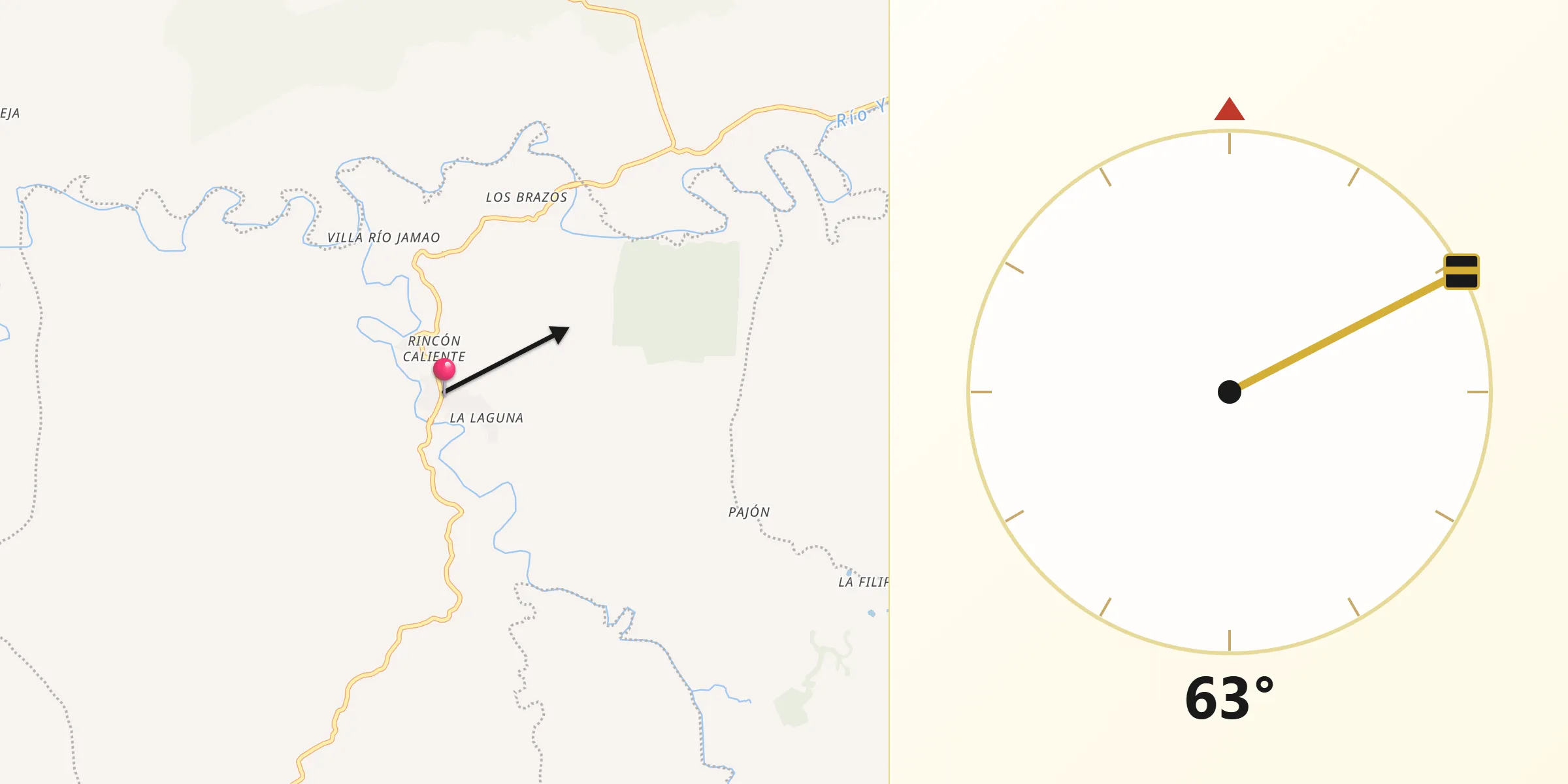 Dirección de la Qibla desde Jamao al Norte