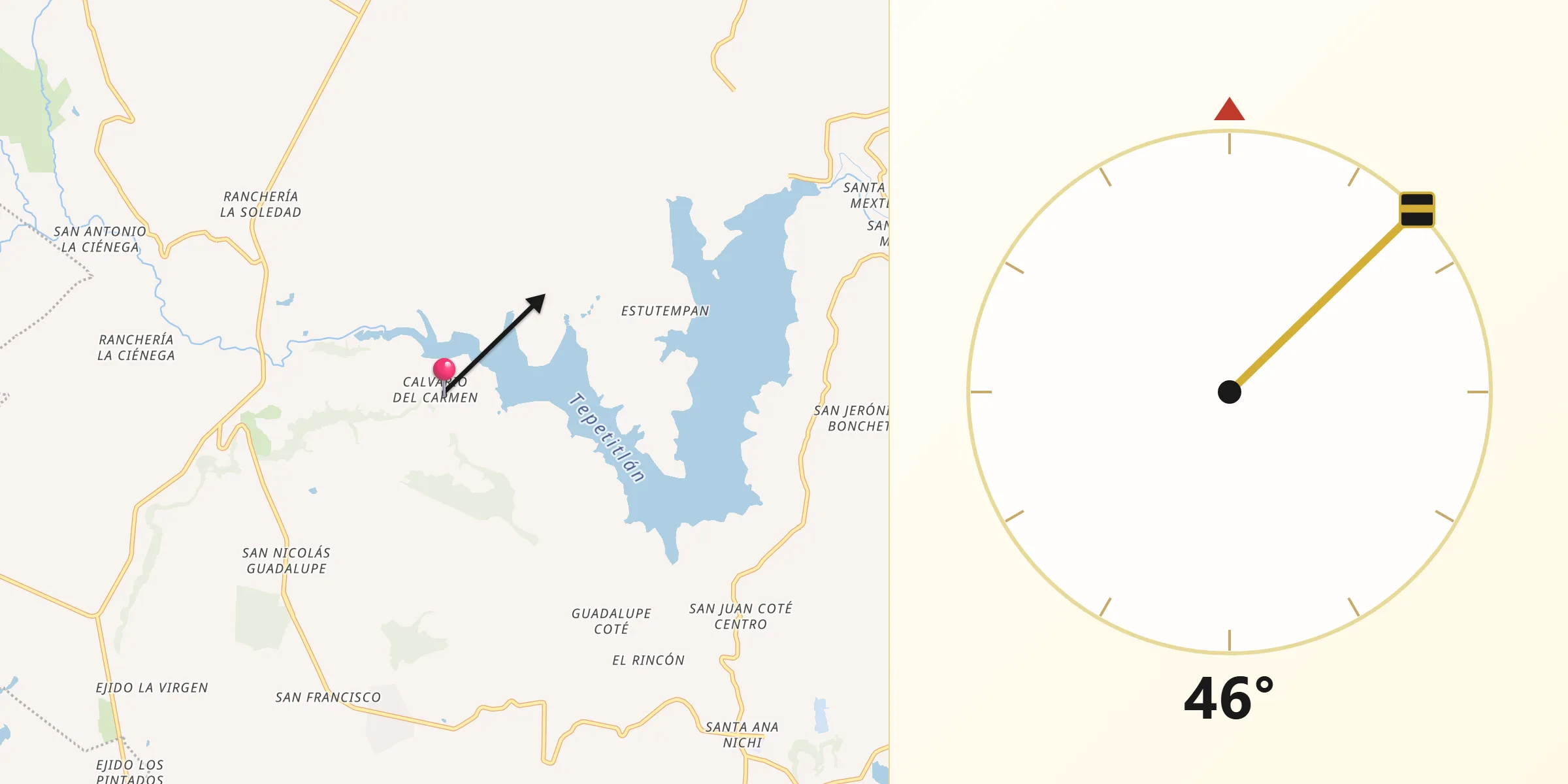 Dirección de la Qibla desde Calvario del Carmen