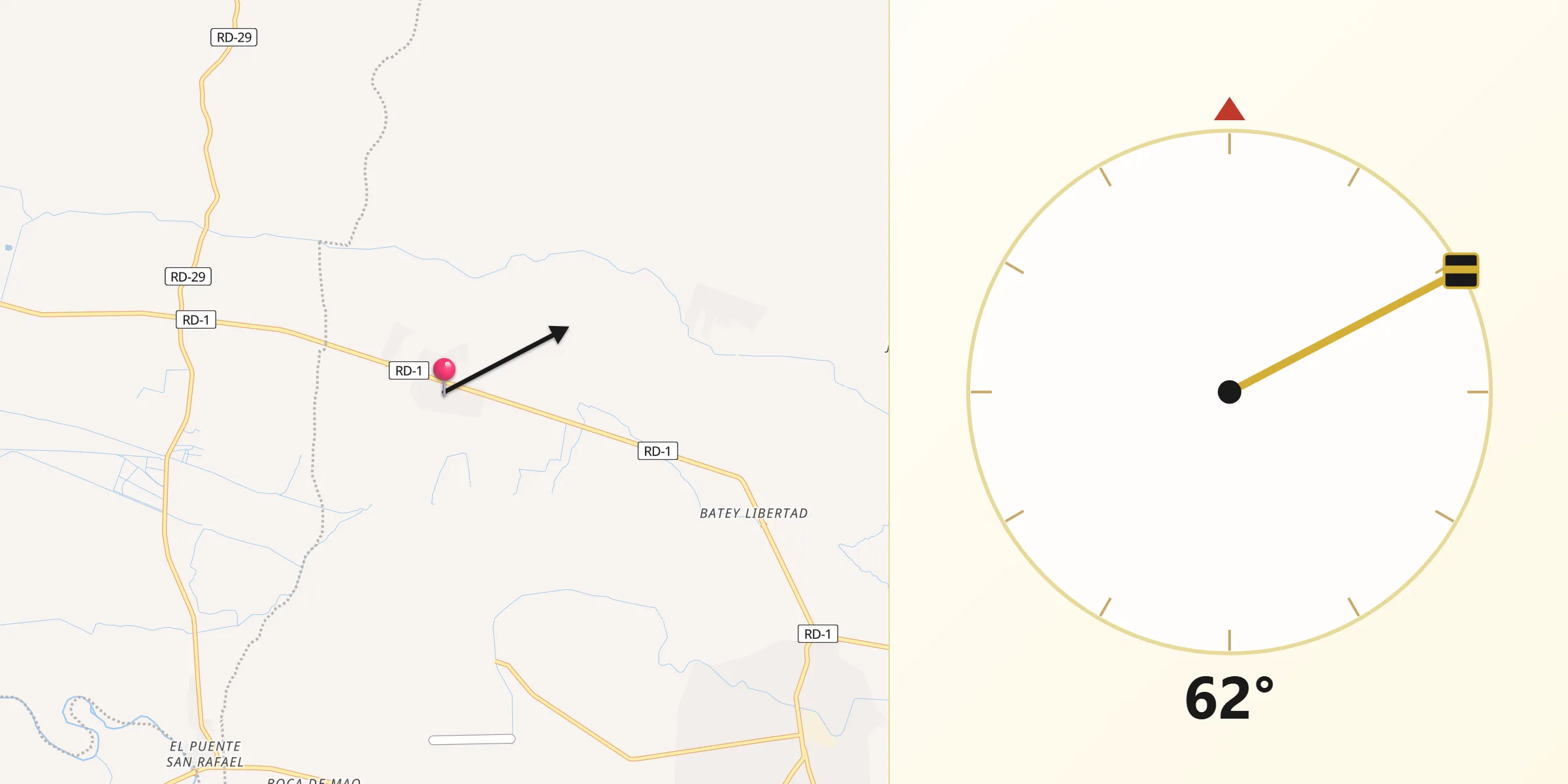Dirección de la Qibla desde Maizal