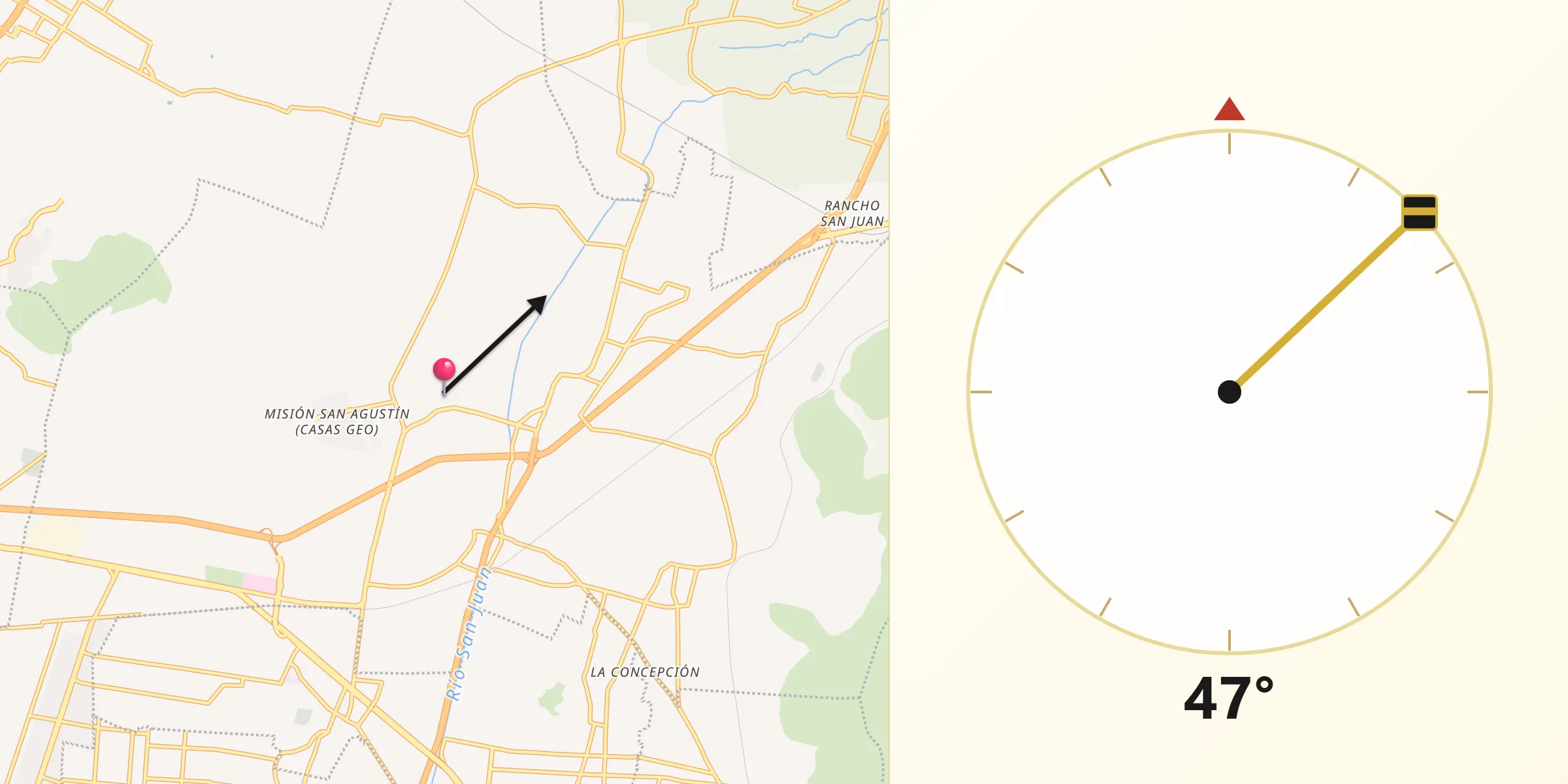 Dirección de la Qibla desde Ciudad Santa Catarina
