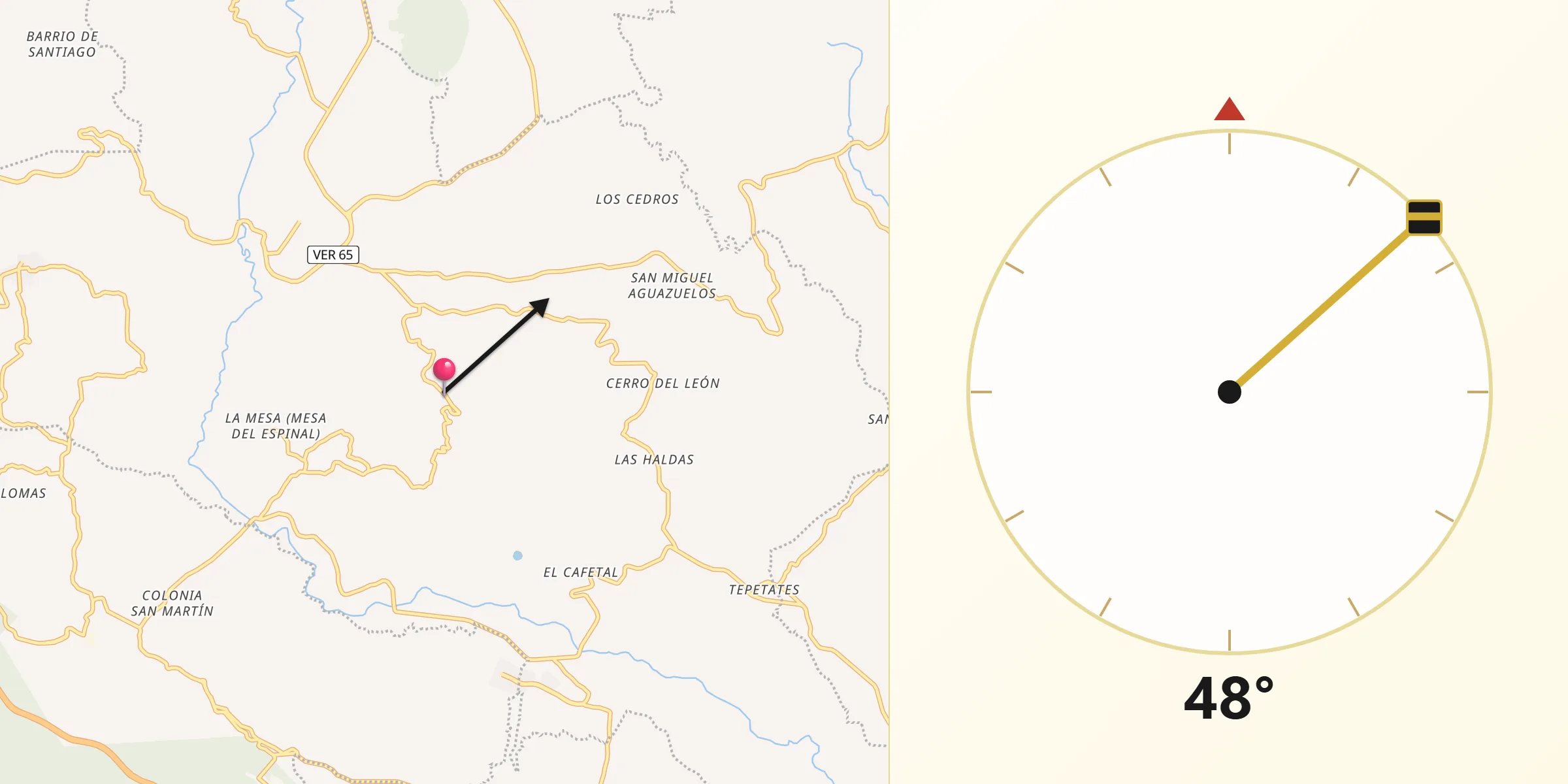 Dirección de la Qibla desde Naolinco