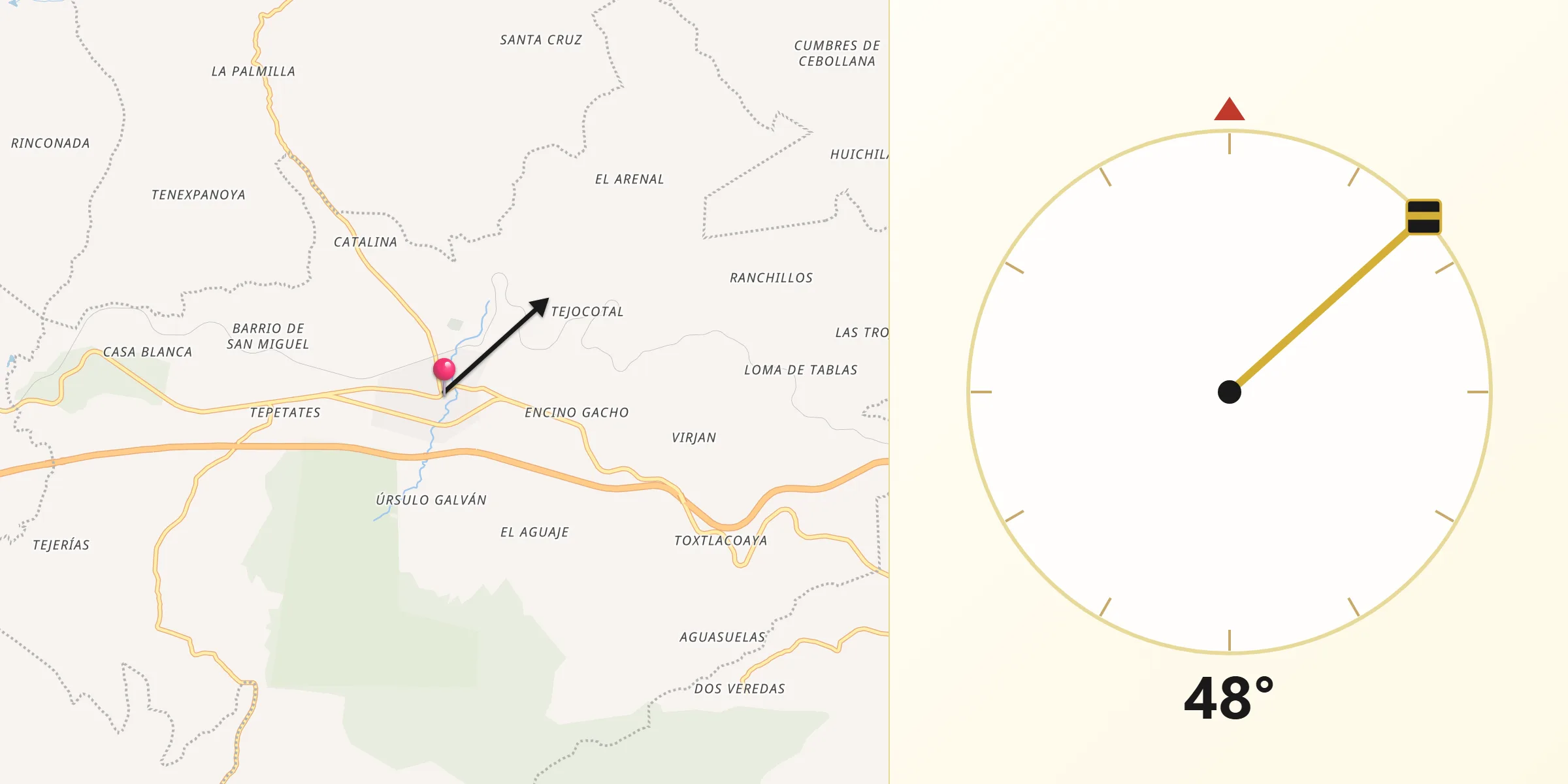 Dirección de la Qibla desde Las Vigas de Ramírez