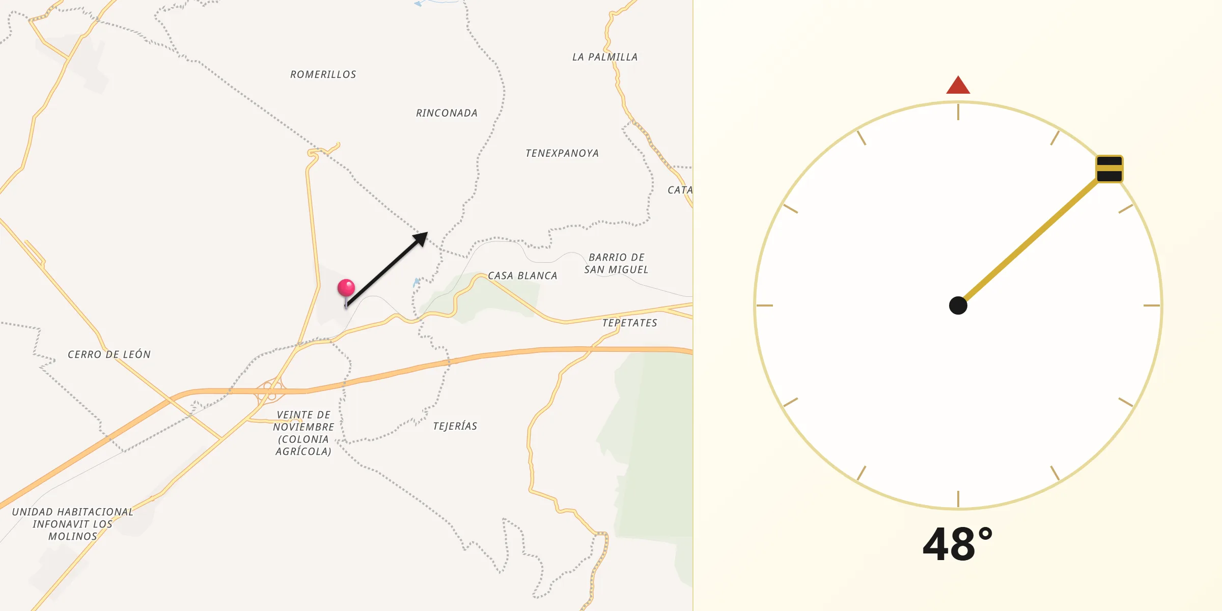 Dirección de la Qibla desde Cruz Blanca