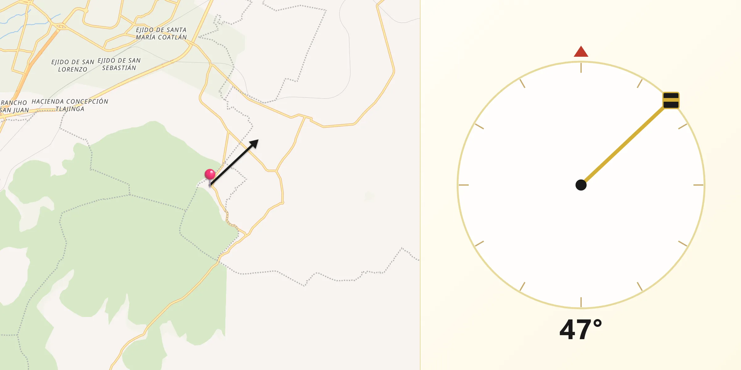 Dirección de la Qibla desde Santiago Tepetitlán