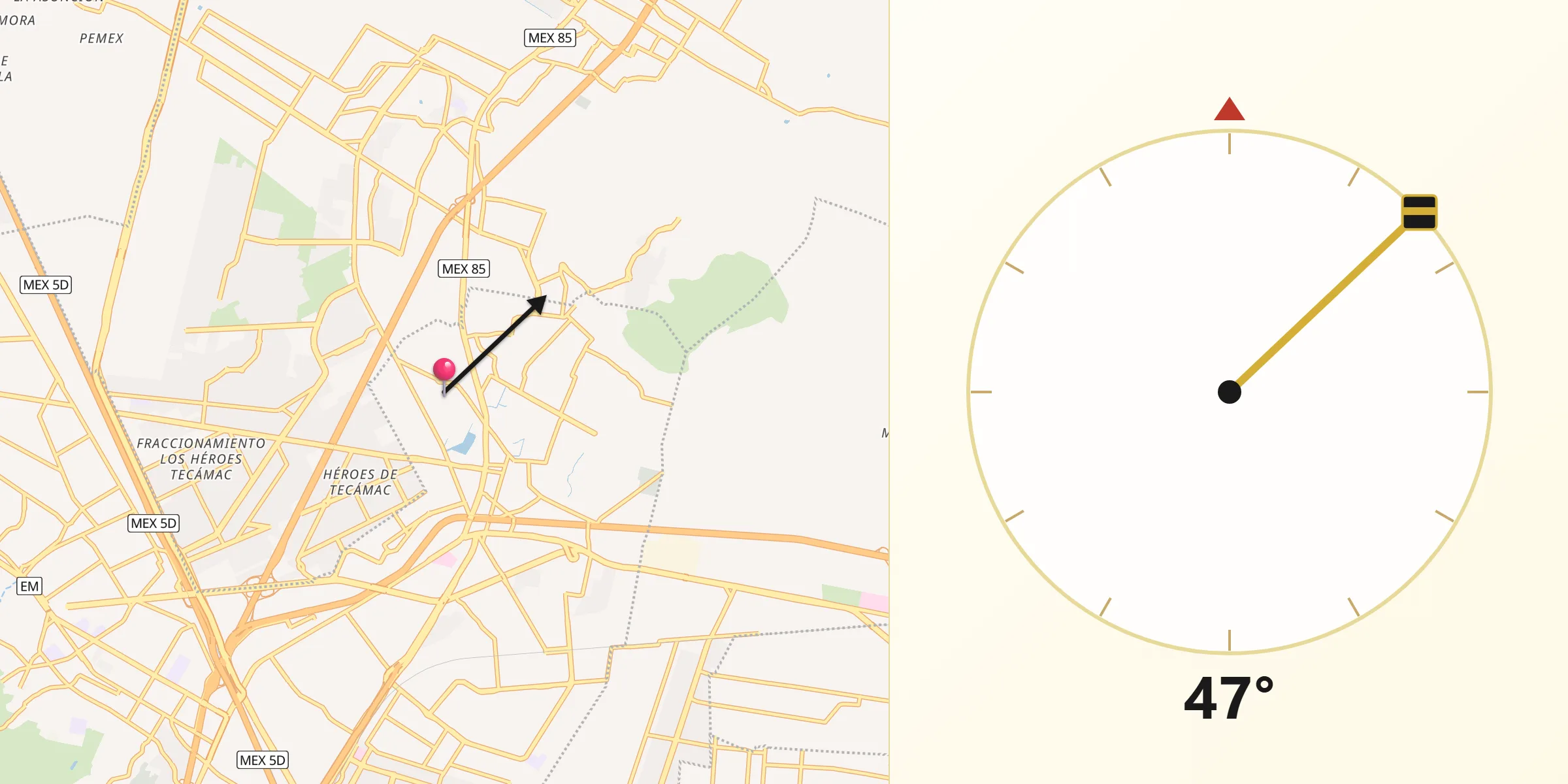 Dirección de la Qibla desde Santo Tomás Chiconautla