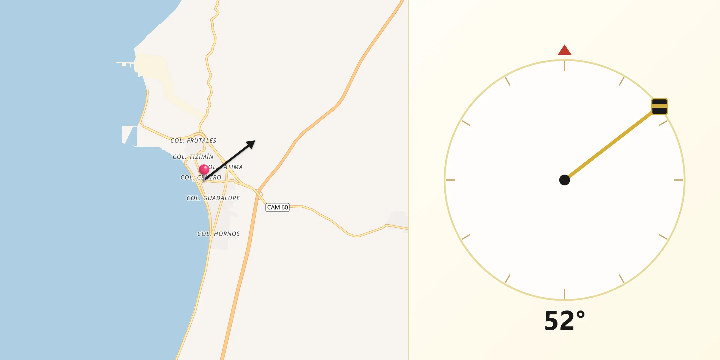 Dirección de la Qibla desde Seybaplaya