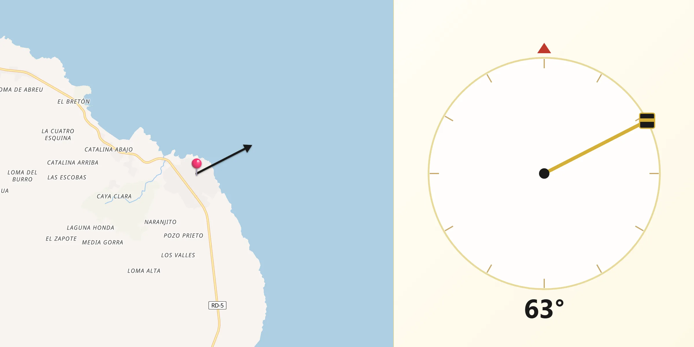 Dirección de la Qibla desde Cabrera