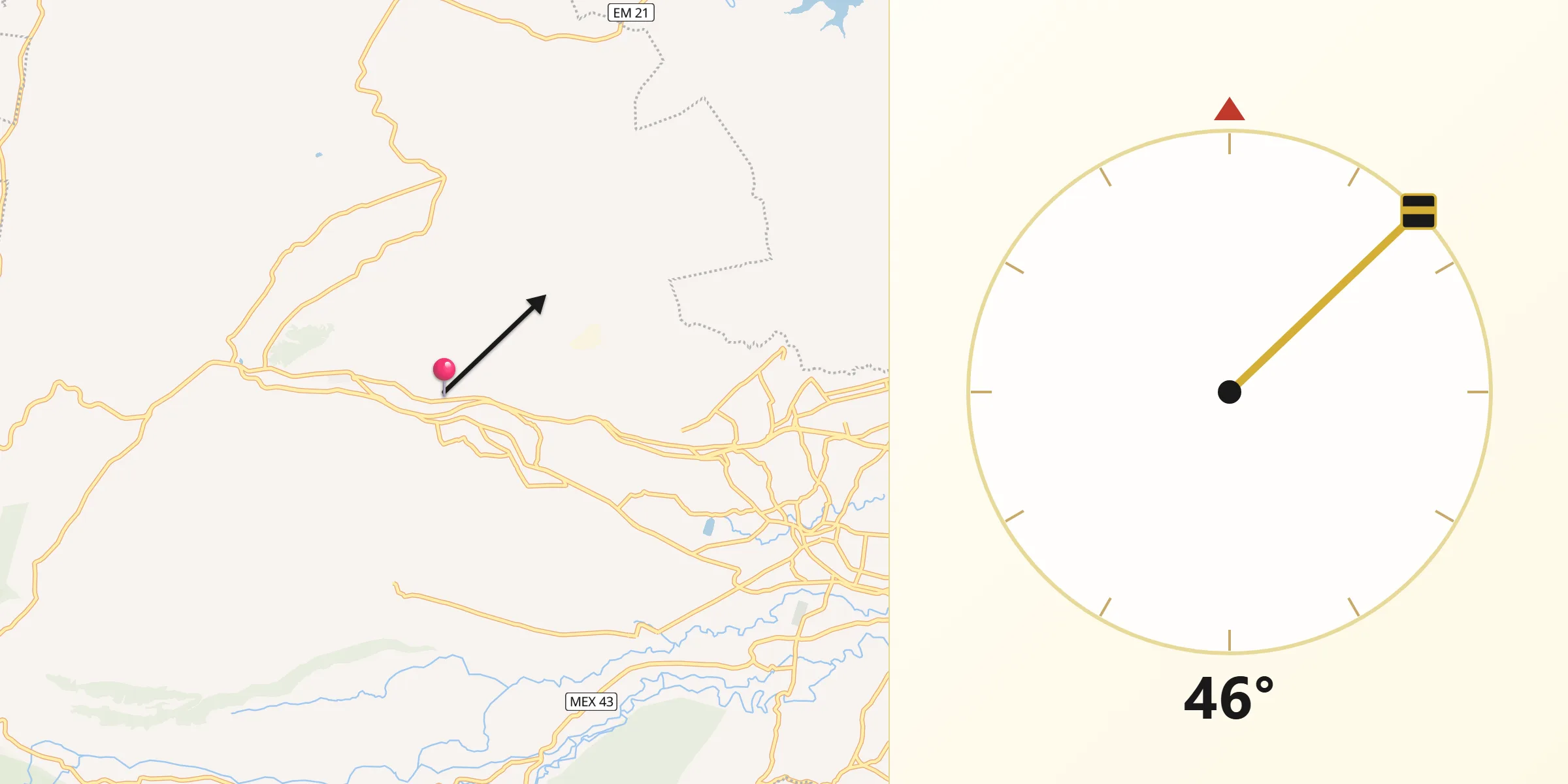 Dirección de la Qibla desde Caja de Agua