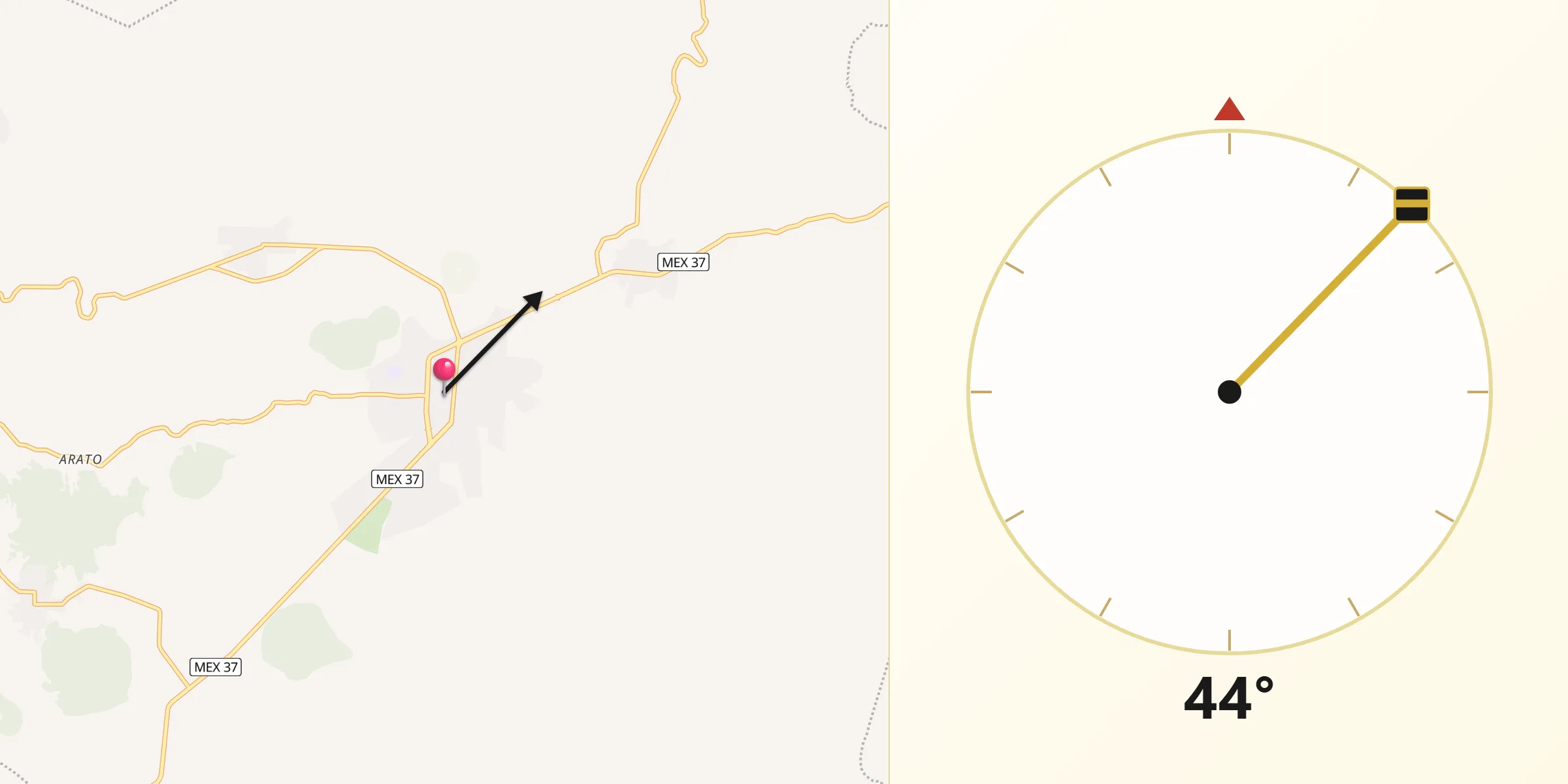 Dirección de la Qibla desde Paracho de Verduzco