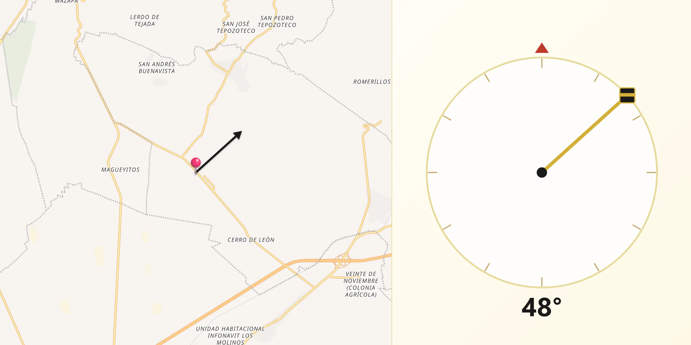 Dirección de la Qibla desde Villa Aldama