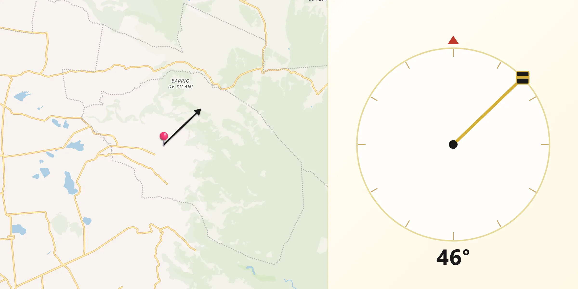 Dirección de la Qibla desde San Lorenzo Malacota