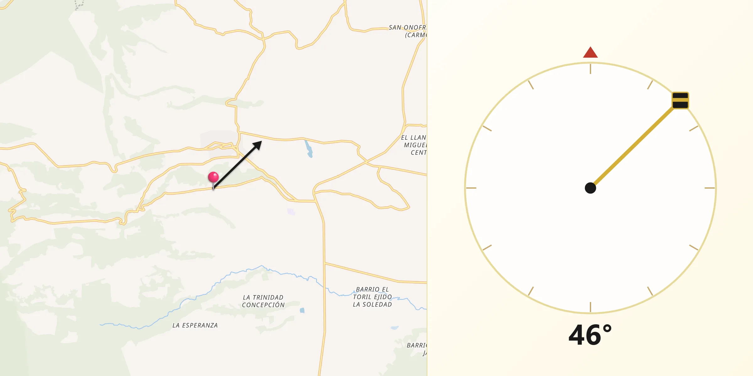 Dirección de la Qibla desde Concepción del Monte