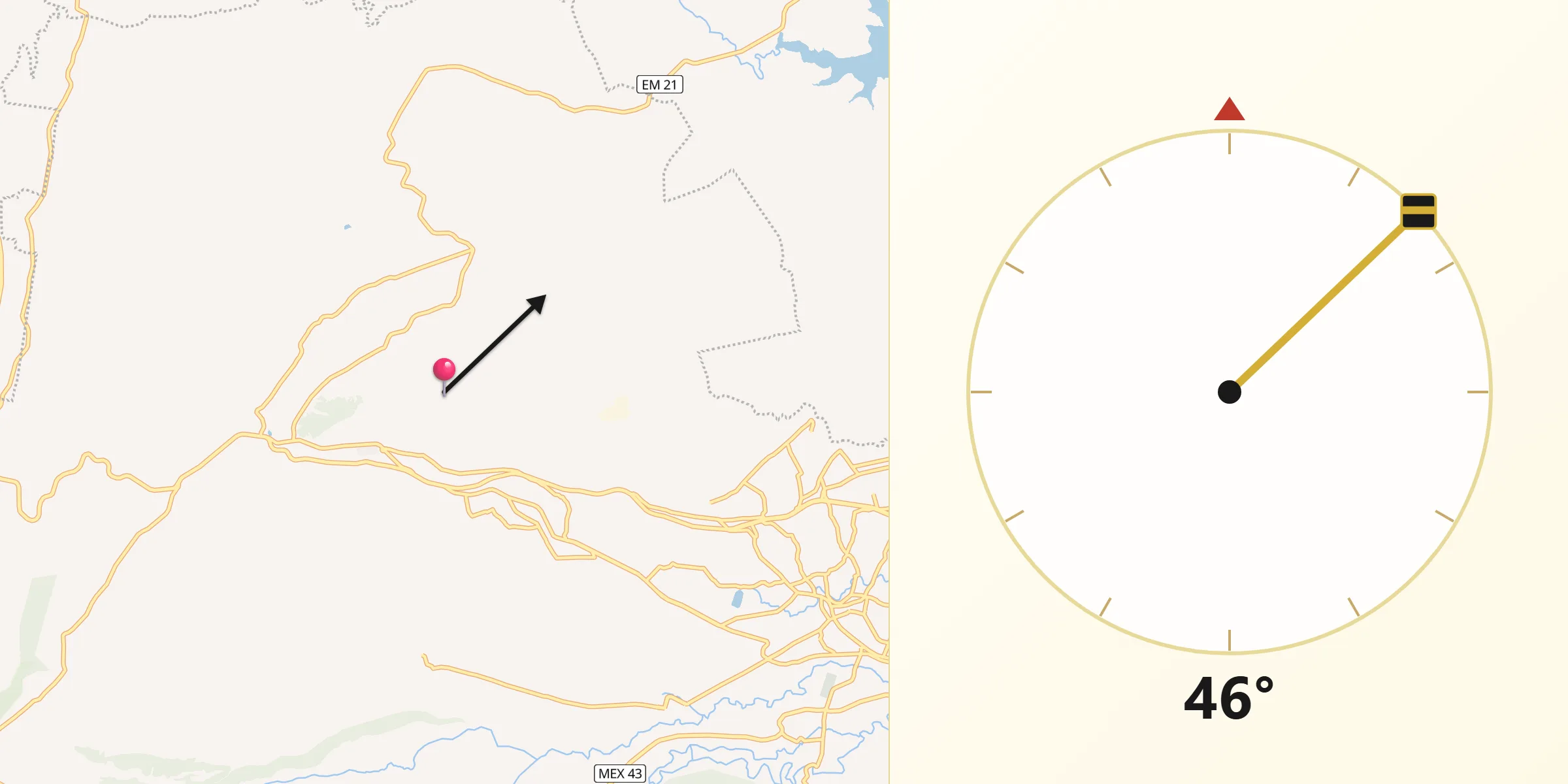 Dirección de la Qibla desde Loma de Guadalupe (La Biznaga)